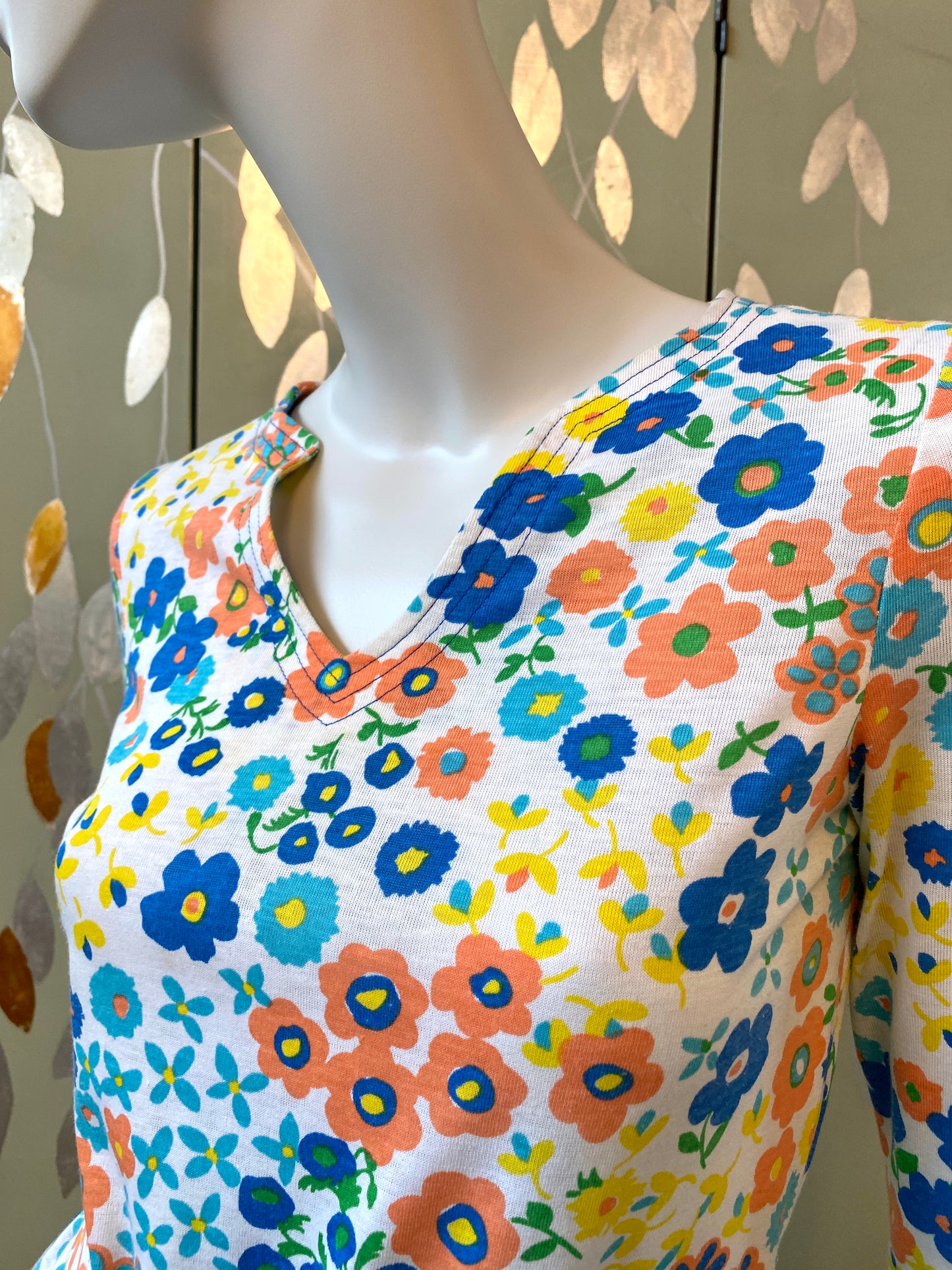 Vintage 1970s Floral Jersey Dress with Belt, S-M