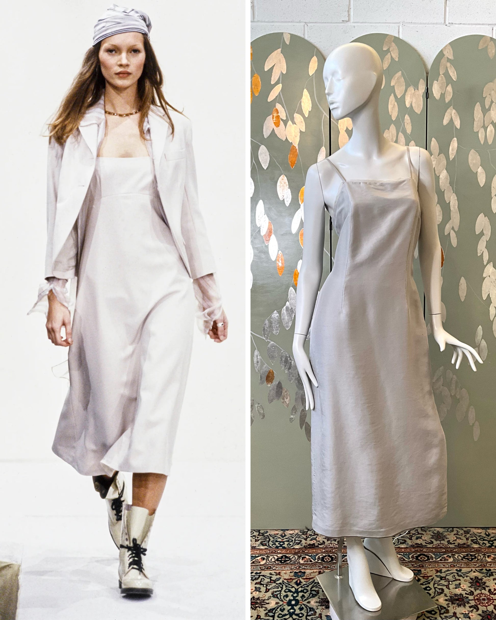 Vintage 1990s Grey Silk Evening Slip Dress, Large . Compared to Marc Jacobs 1993 dress. 
