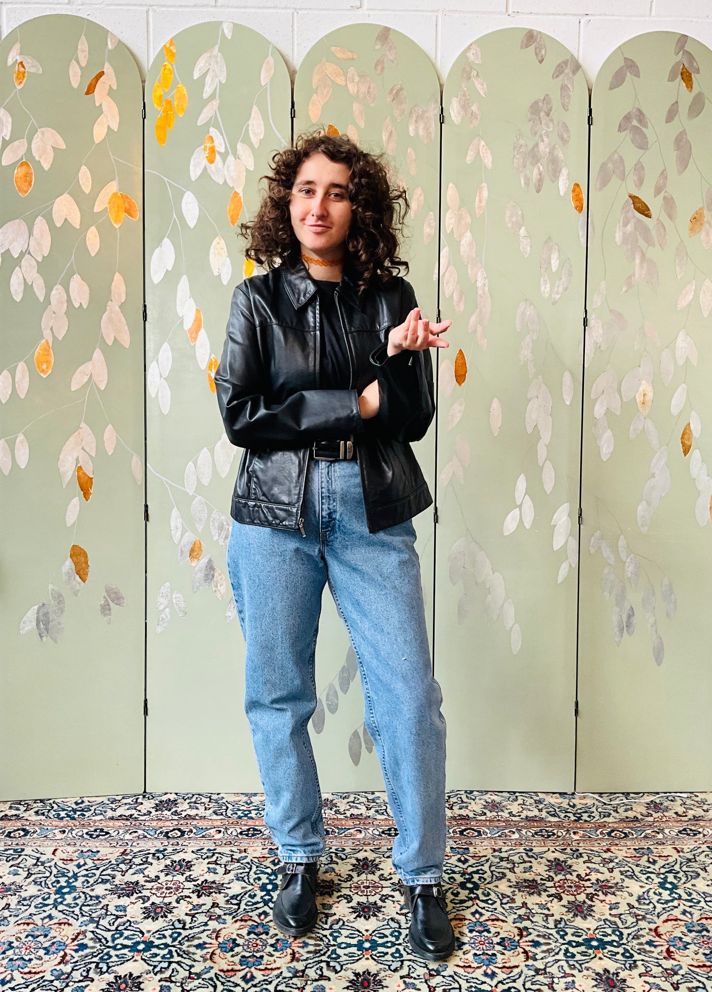 Vintage 2000s Y2K GAP Black Leather Zip-Up Biker Jacket, Medium