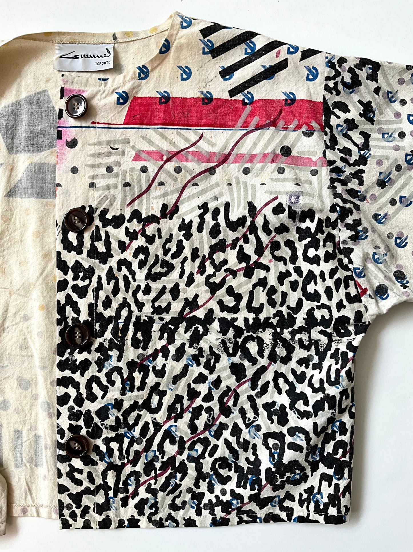 Vintage 1990s Hand Printed Button-Up Canadiana Crop Top, Large