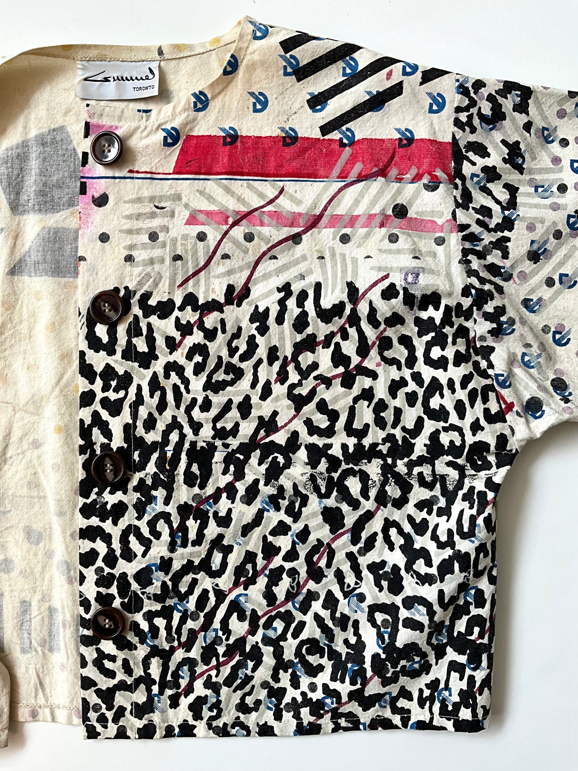 Vintage 1990s Hand Printed Button-Up Canadiana Crop Top, Large