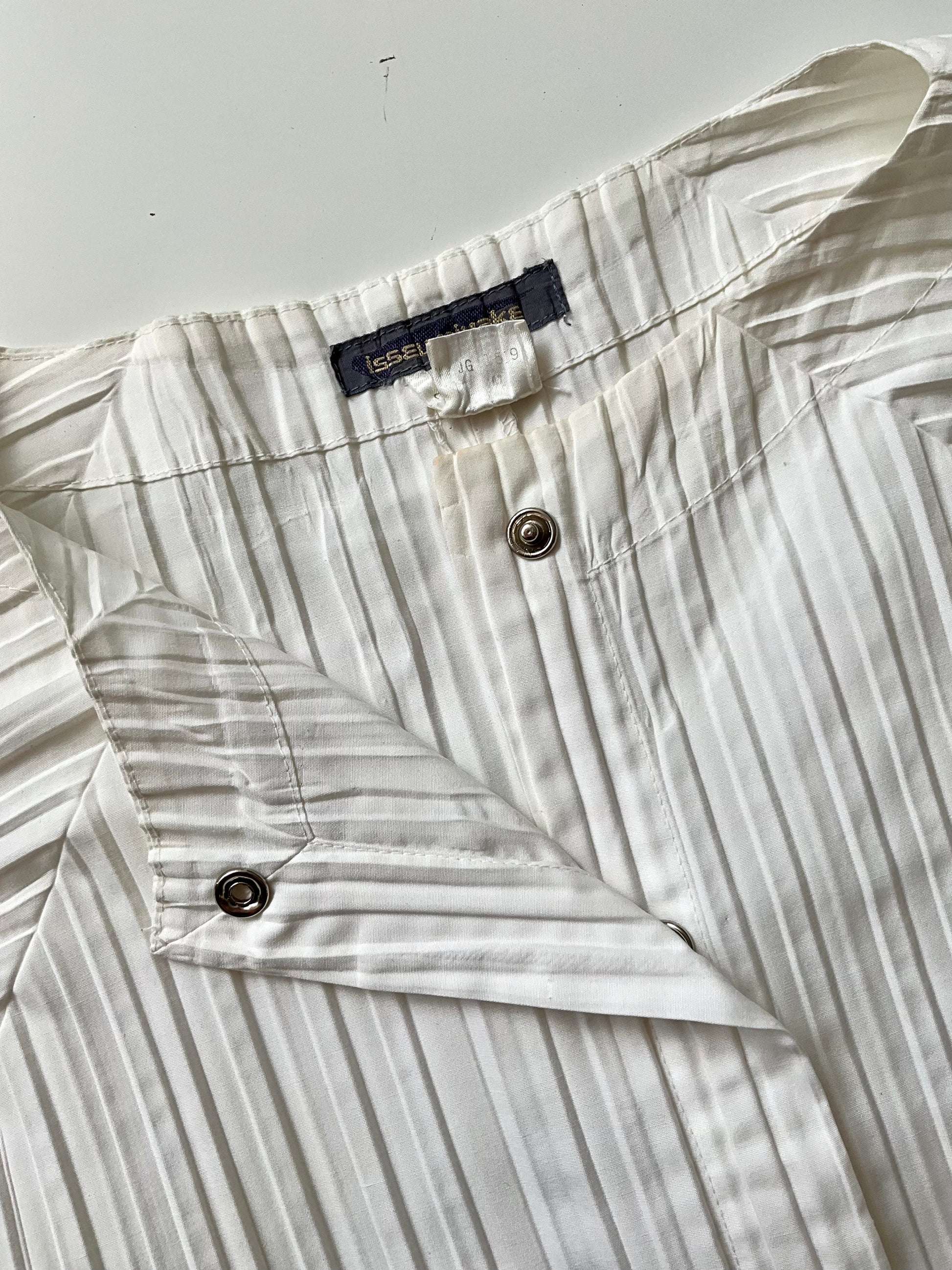 Vintage 1980s Issey Miyake White Pleated Snap Front Shirt, Medium