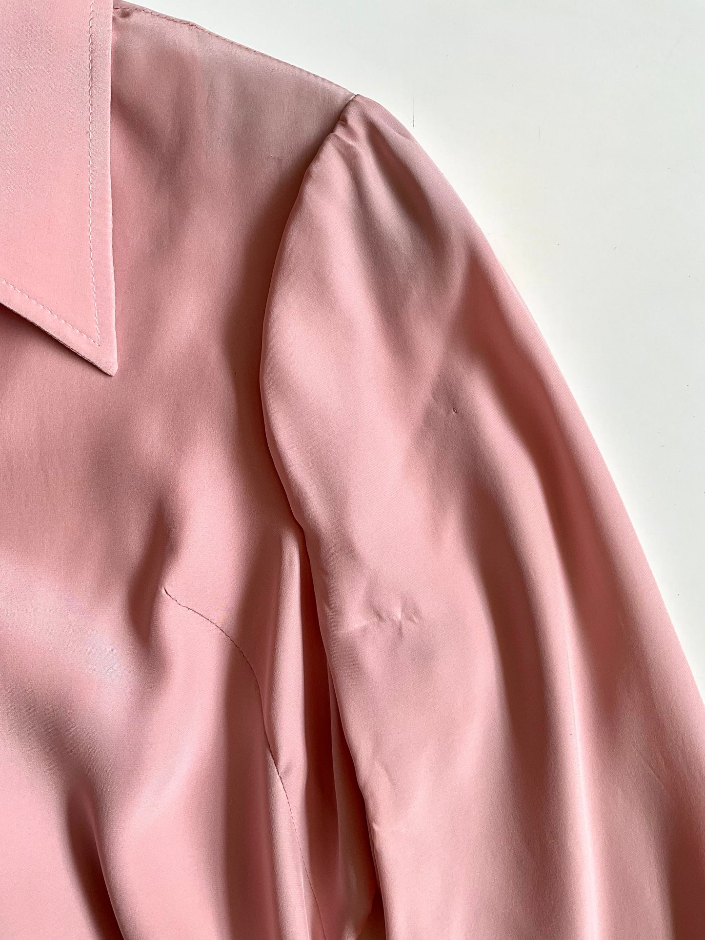 Reproduction 1970s Dusty Rose Pink Long Sleeve Silk Blouse, Medium