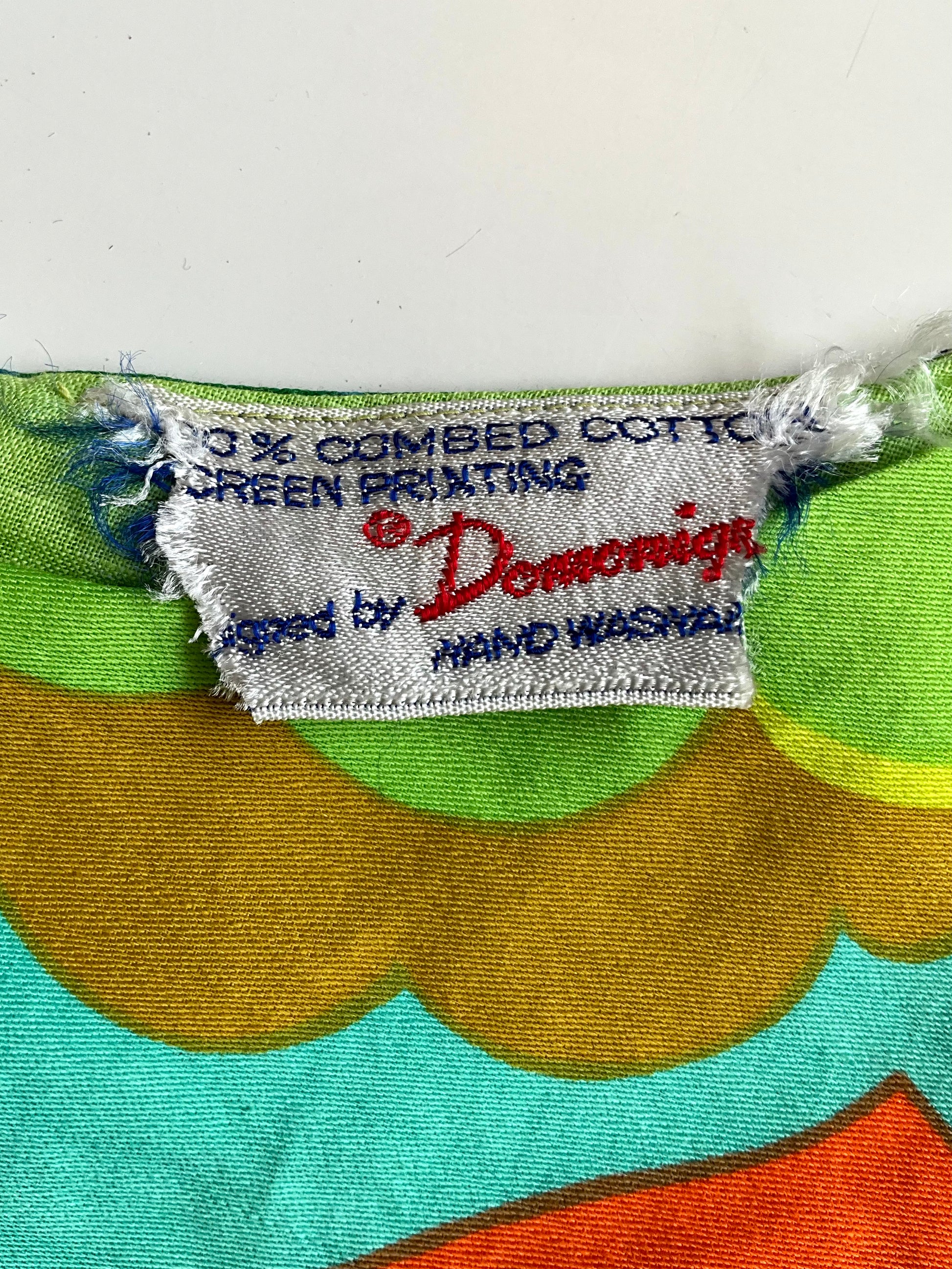 Vintage 1960s Psychedelic Print Green and Orange Shift Mini Dress, Small