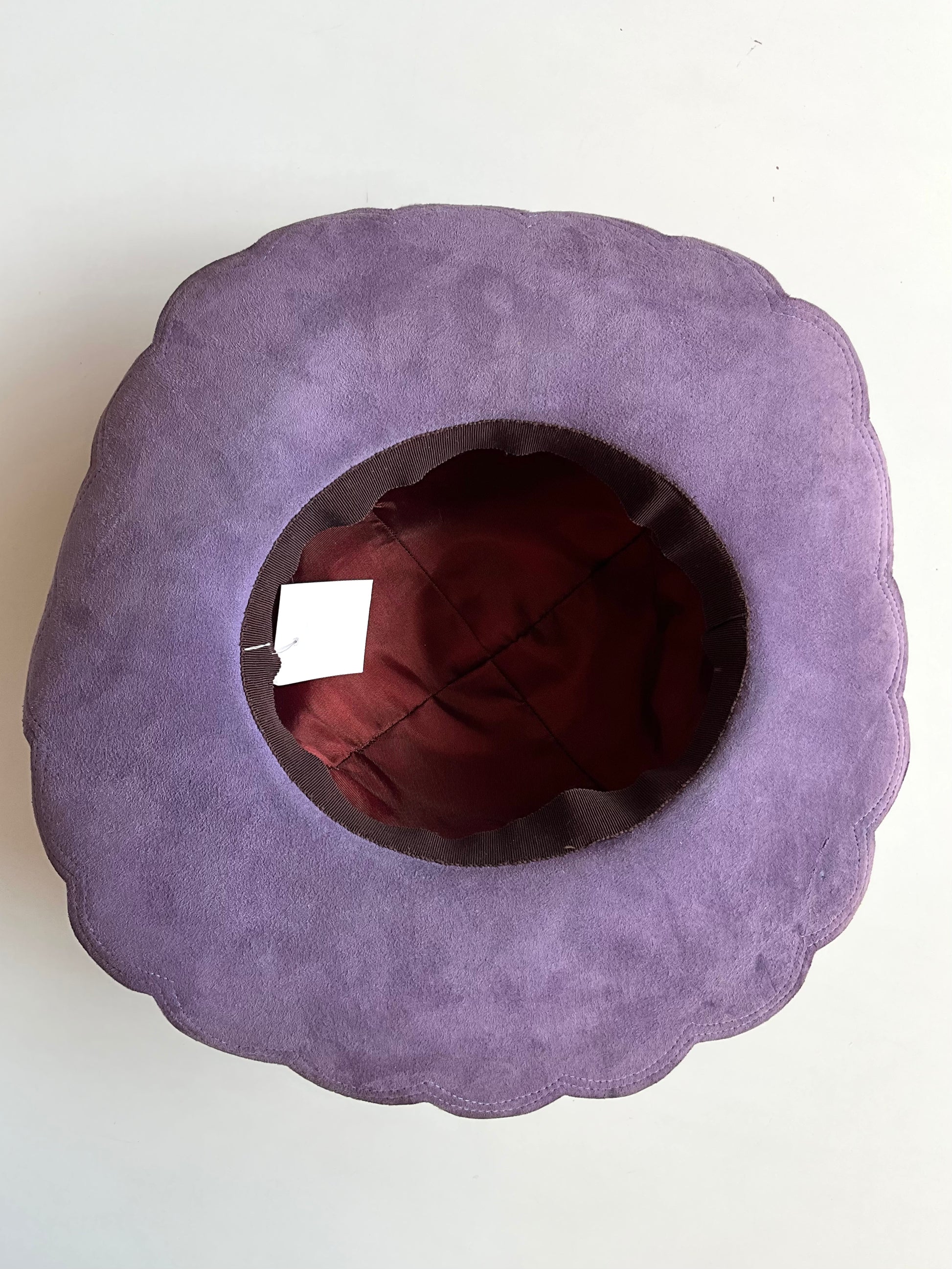 Vintage 1970s Purple Suede Scallop Edge Wide Brim Hat, Small
