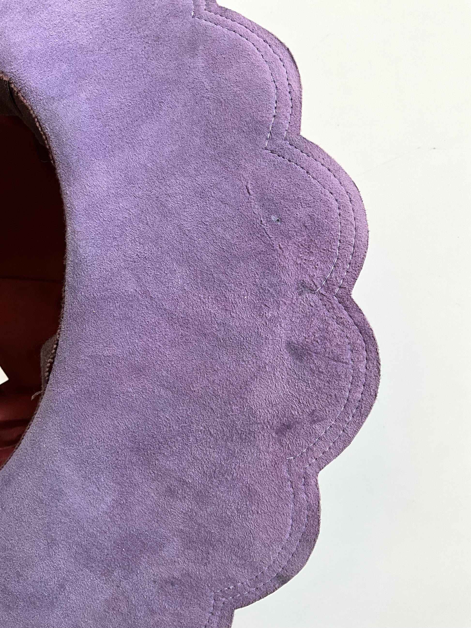 Vintage 1970s Purple Suede Scallop Edge Wide Brim Hat, Small