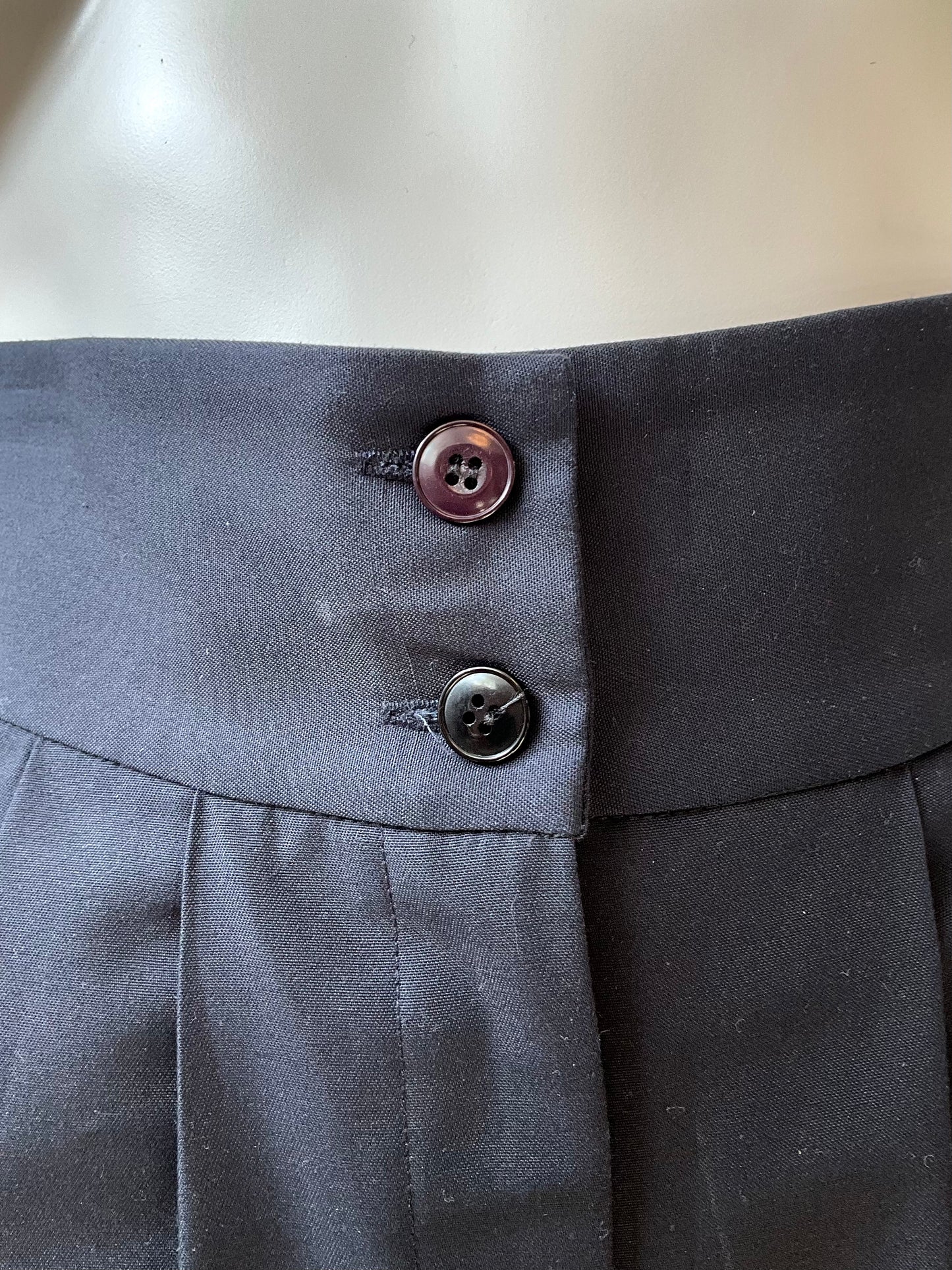 Vintage 1980s Deadstock Navy Blue Pleated Cuffed High Waist Bermuda Dress Shorts