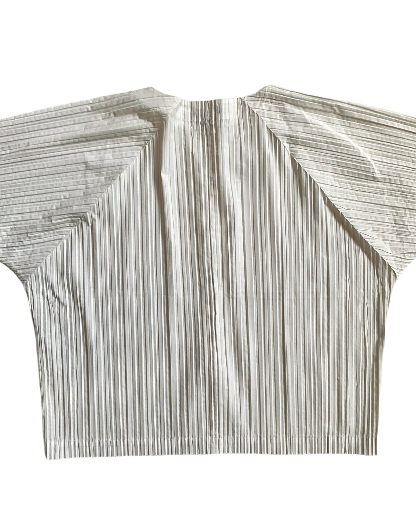 Vintage 1980s Issey Miyake White Pleated Snap Front Shirt, Medium