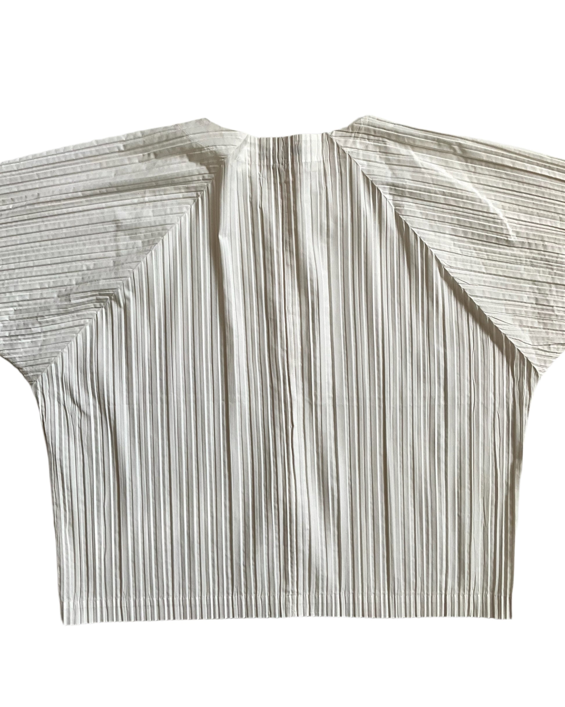 Vintage 1980s Issey Miyake White Pleated Snap Front Shirt, Medium