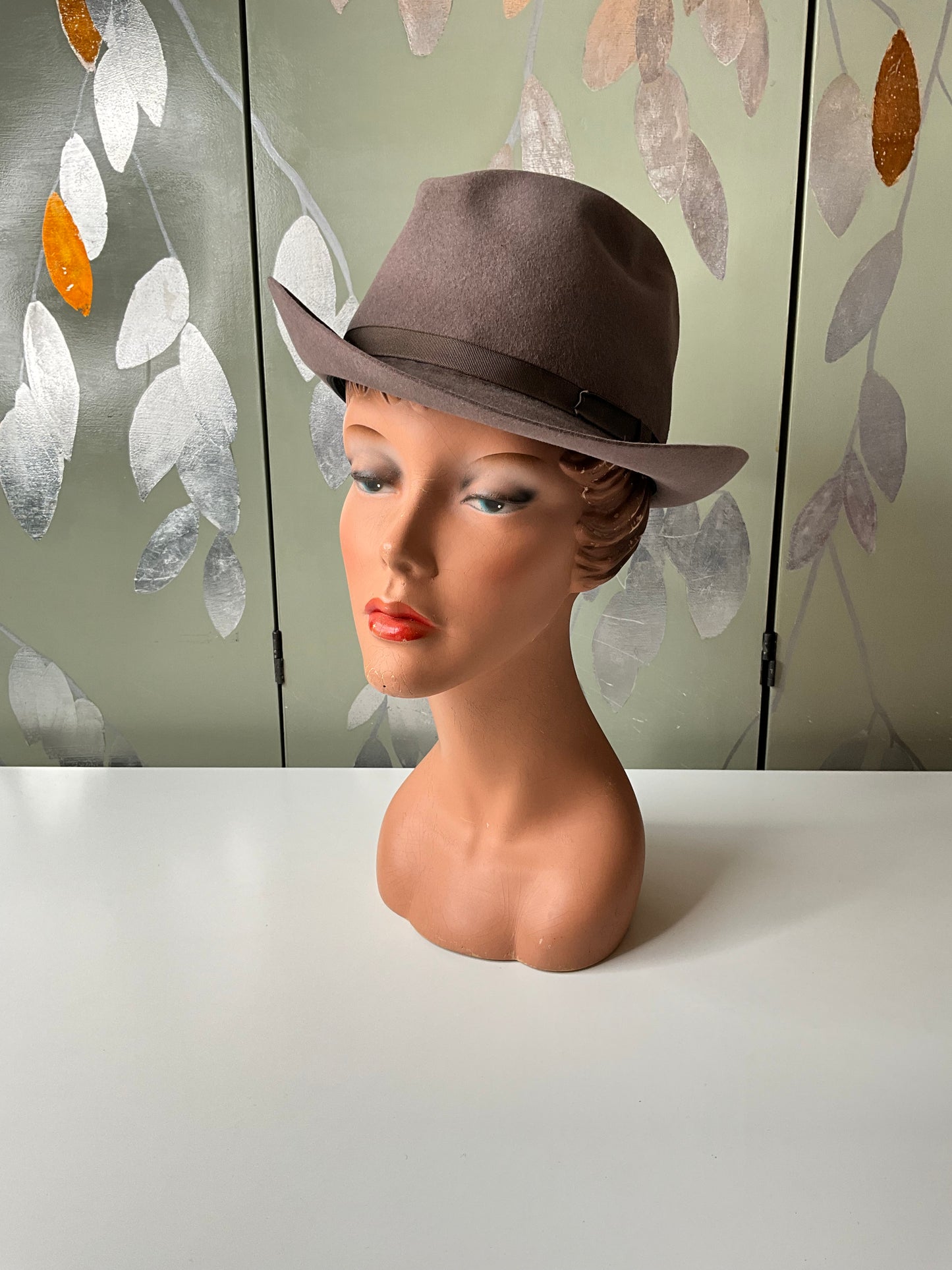 Vintage Taupe Felt Wool Fedora, Medium 