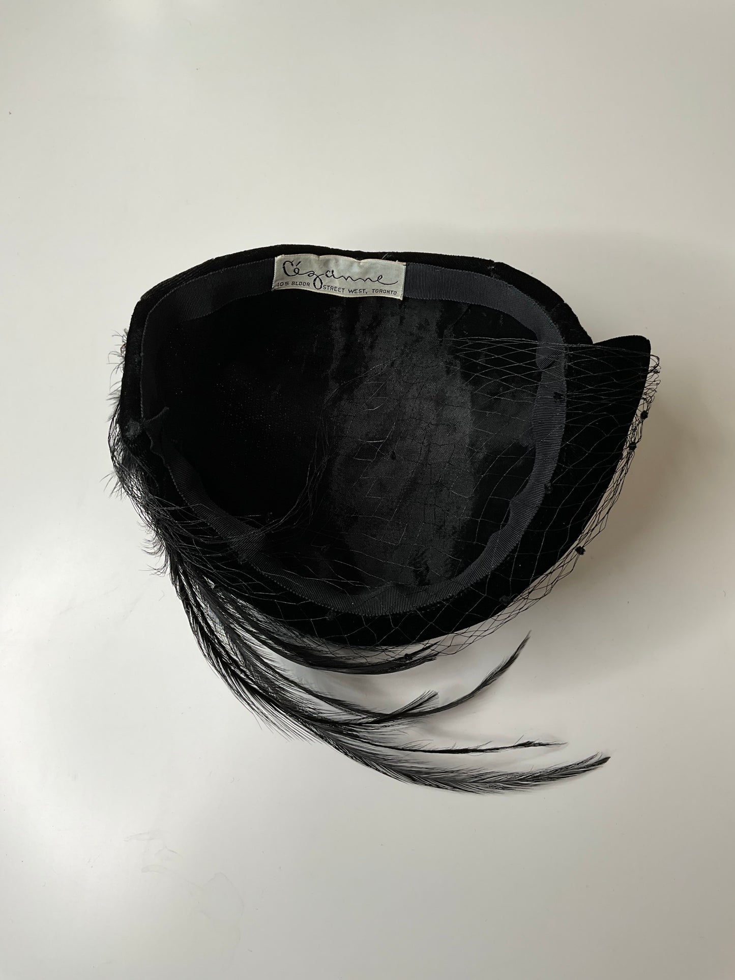 Vintage Black Velvet Fascinator Hat with Feathers and Veil 