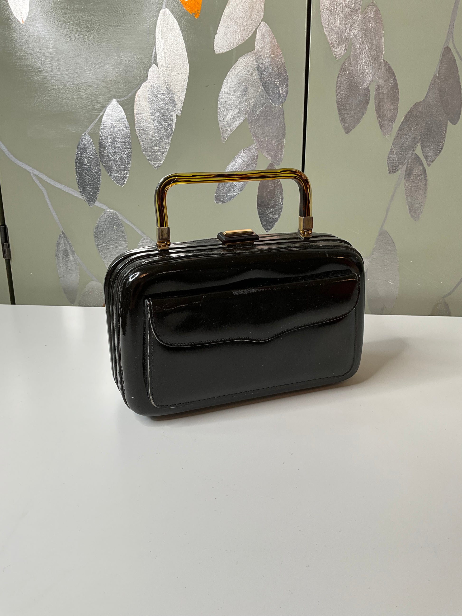 Vintage 1950s Holt Renfrew Italian Dark Brown Vinyl Box Purse