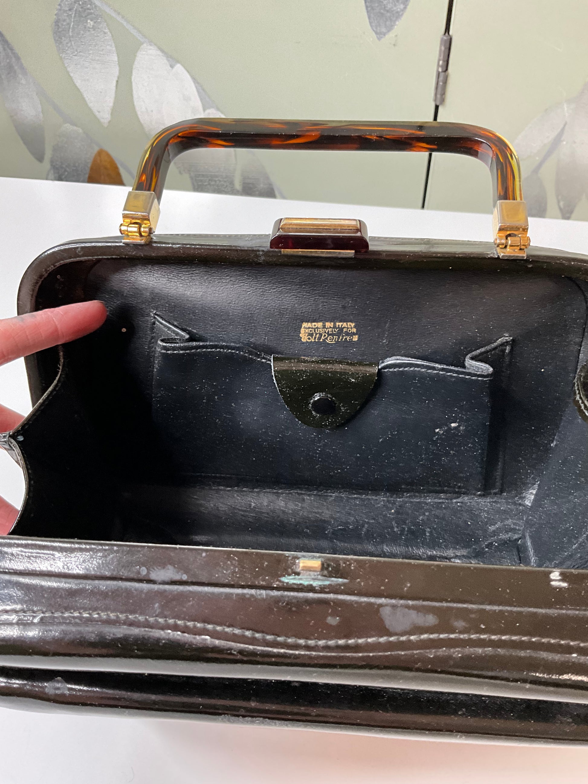 Vintage 1950s Holt Renfrew Italian Dark Brown Vinyl Box Purse