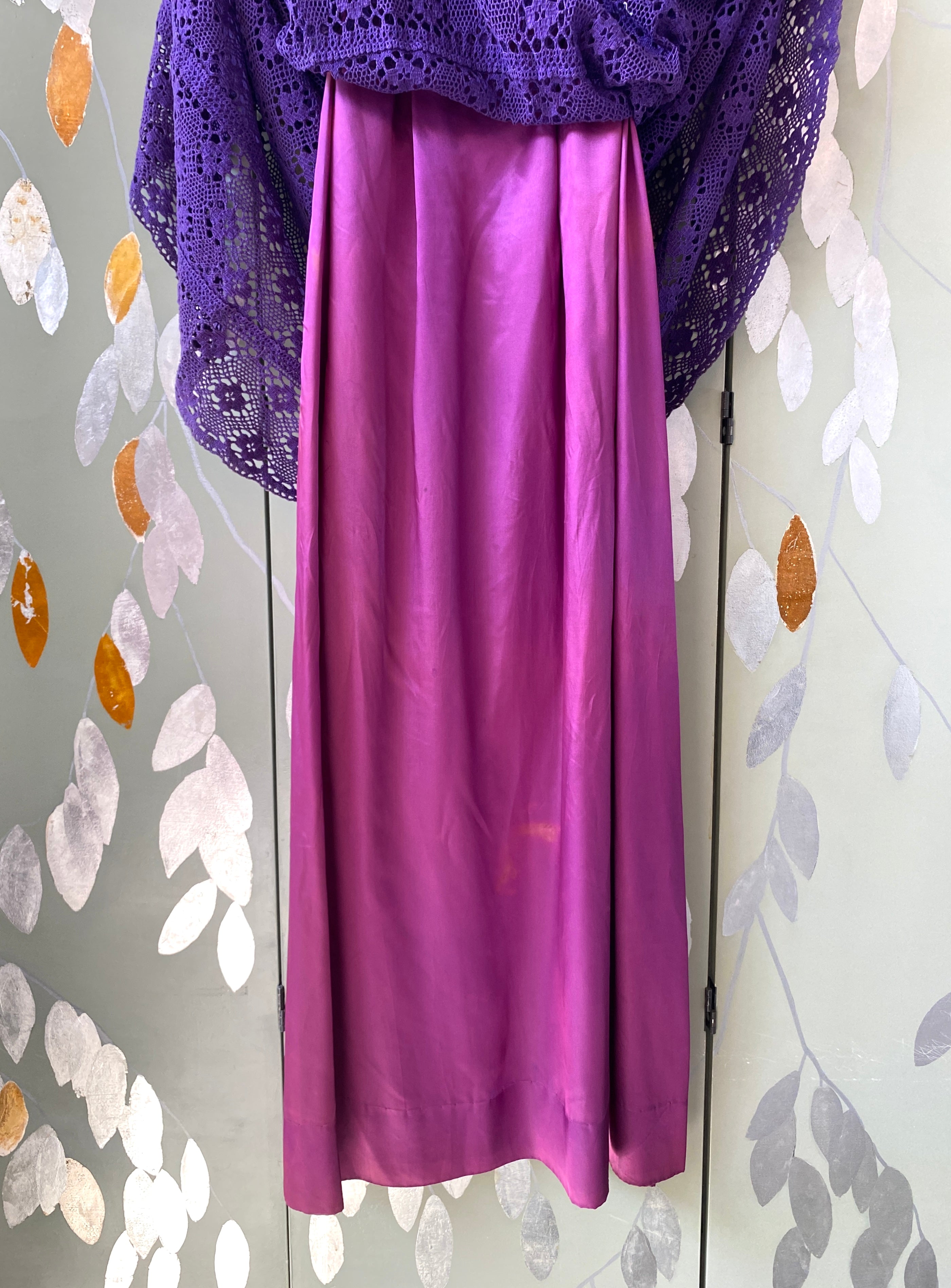 Vintage 1970s Purple Cotton Lace Tachi Castillo Mexican Maxi Dress 