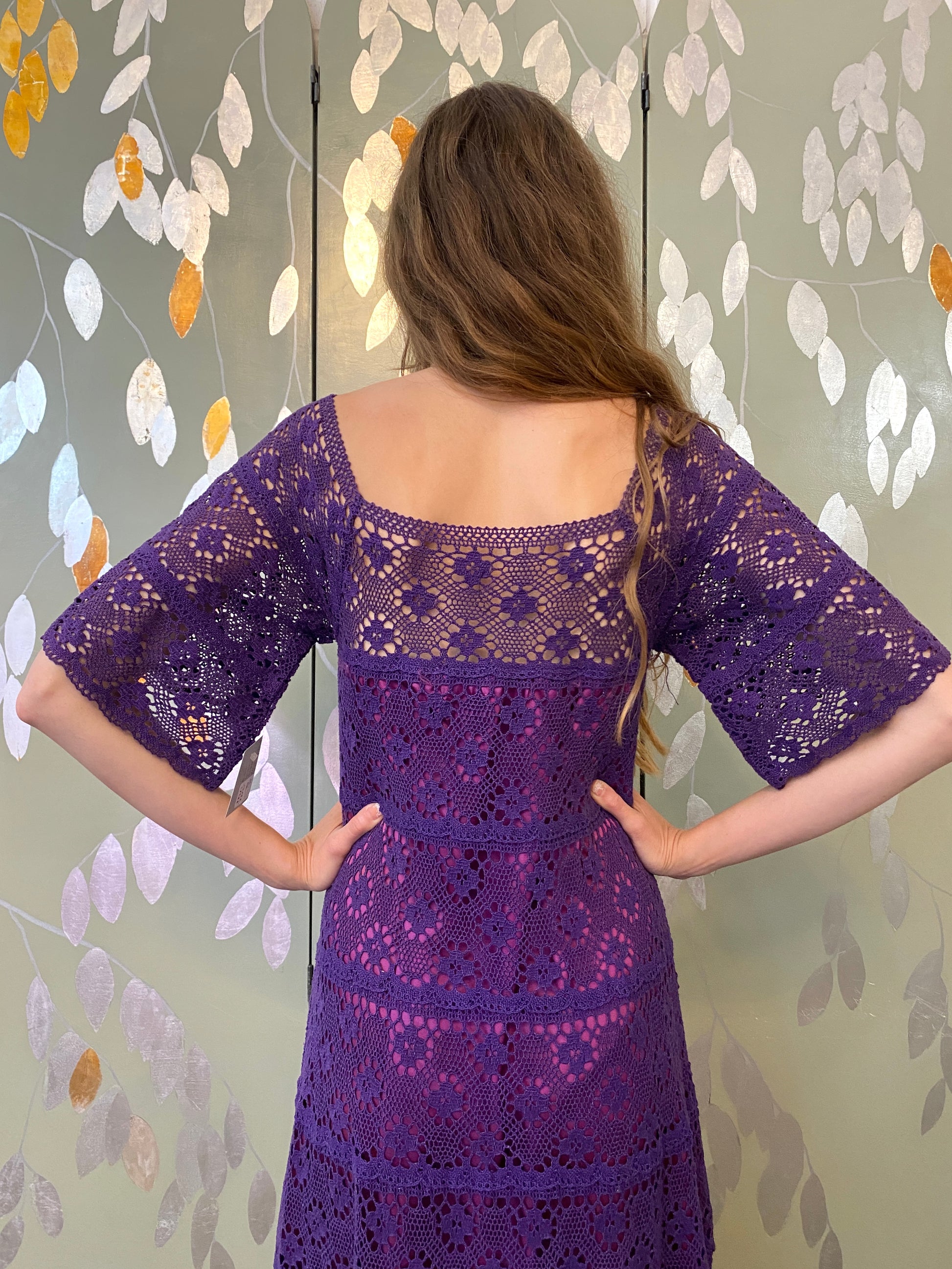 Vintage 1970s Purple Cotton Lace Tachi Castillo Mexican Maxi Dress, XS Ian Drummond Vintage Vintage 1970s Purple Cotton Lace Tachi Castillo Mexican Maxi Dress, XS Ian Drummond Vintage