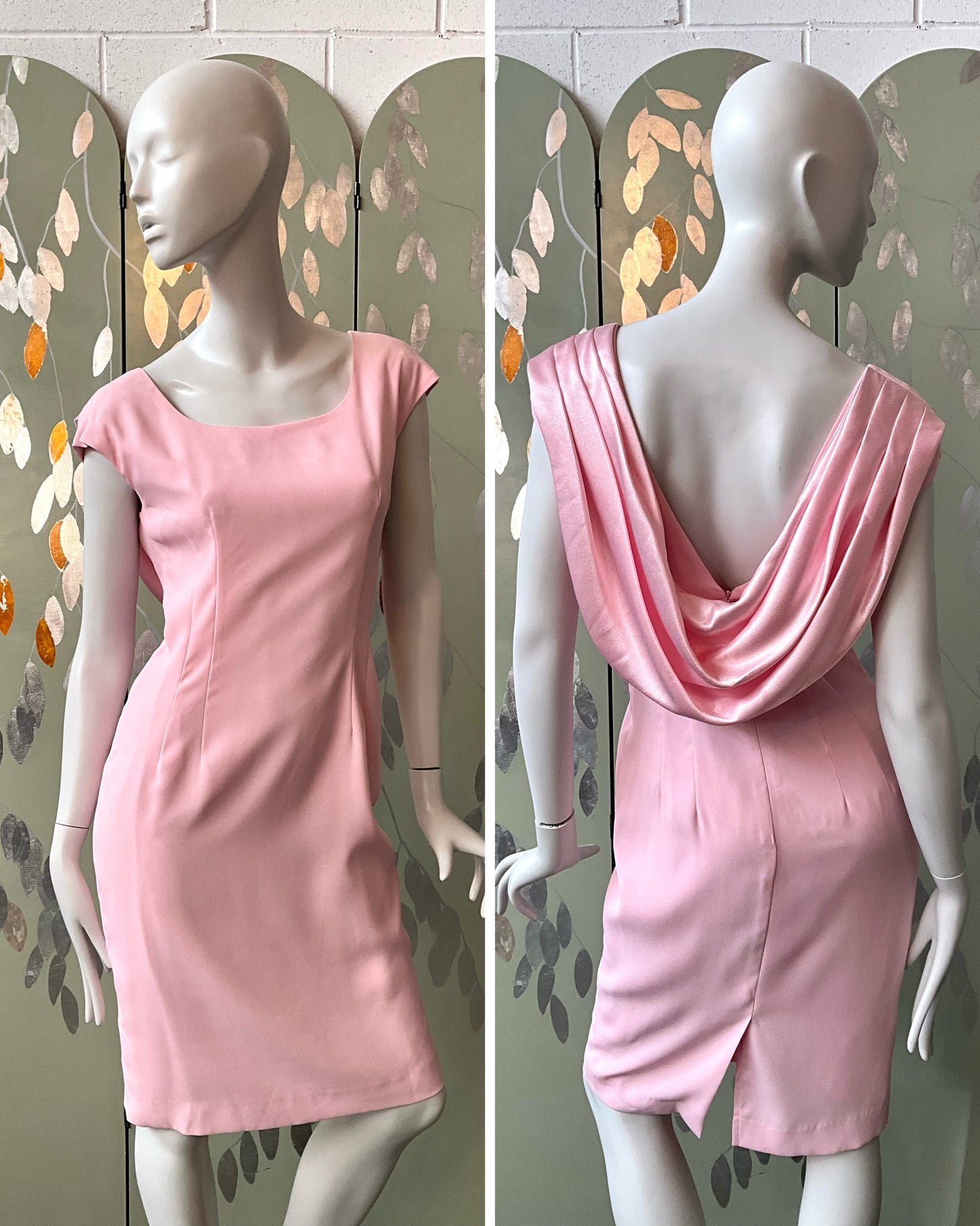 Vintage 1990s Pink Cocktail Dress with Satin Shawl Back, Medium 