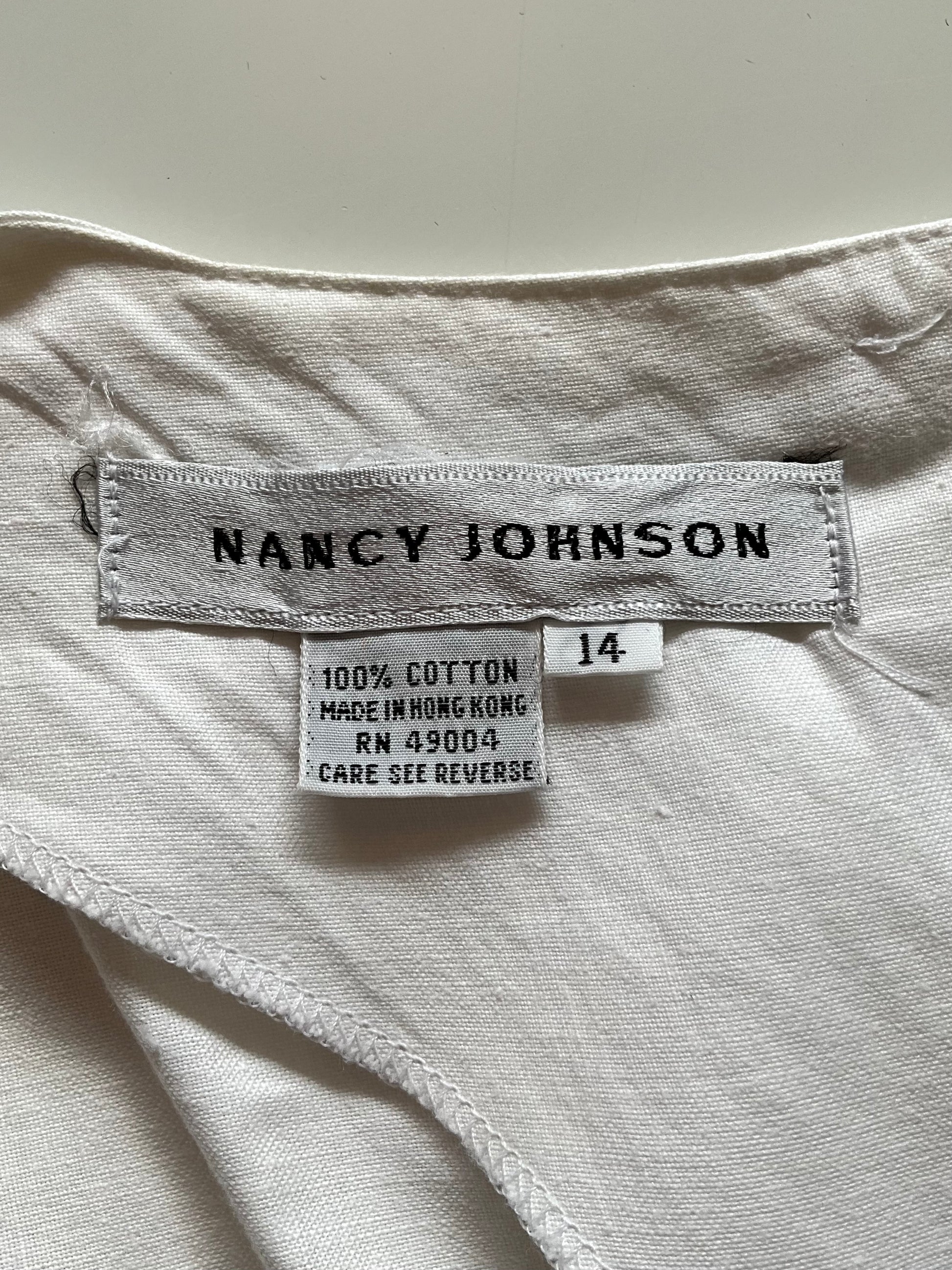 Nancy Johnson label on a garment with size 14
