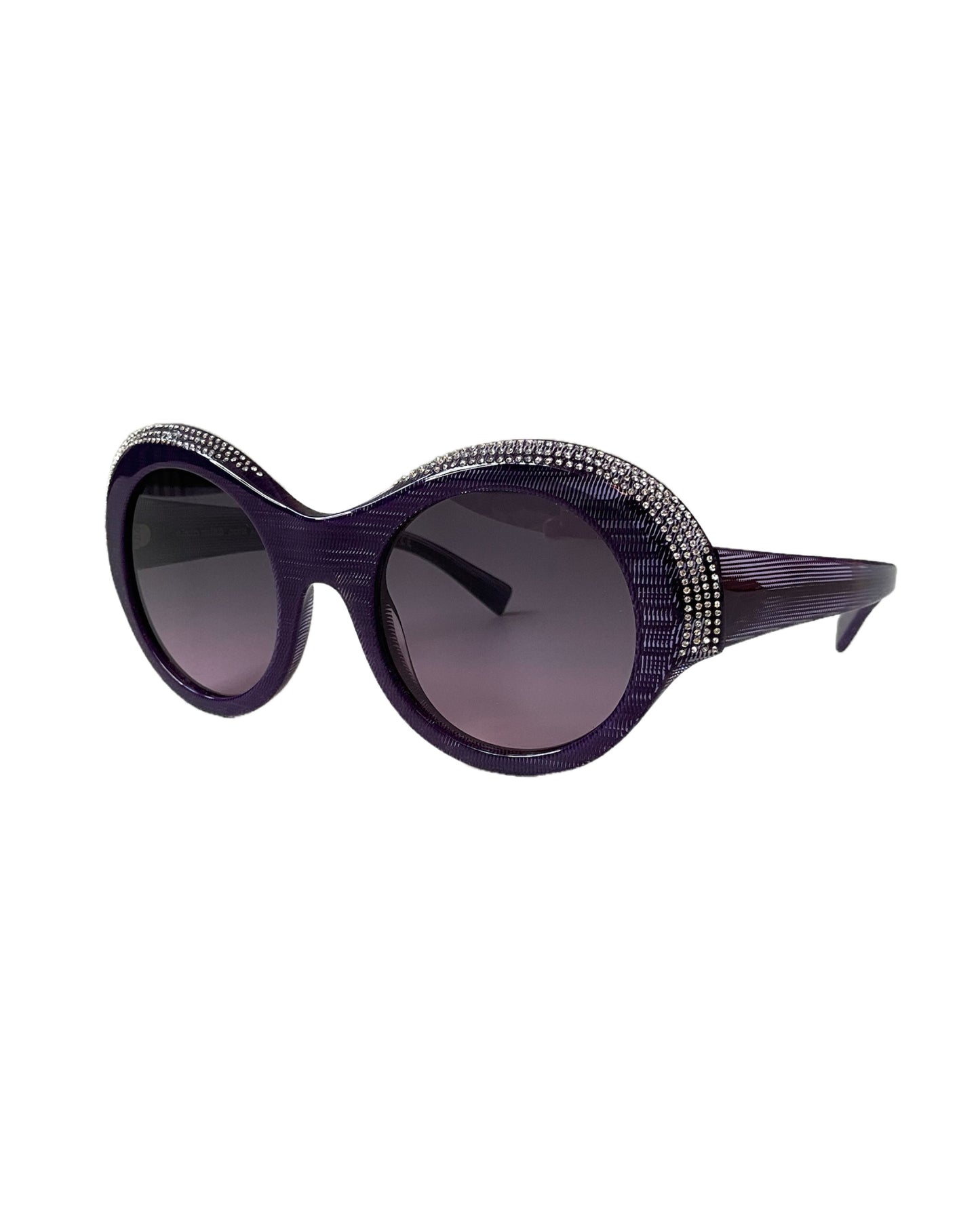 2018 Alain Mikli X Alexandre Vauthier Purple Rhinestone Brim Round Oversized Sunglasses 