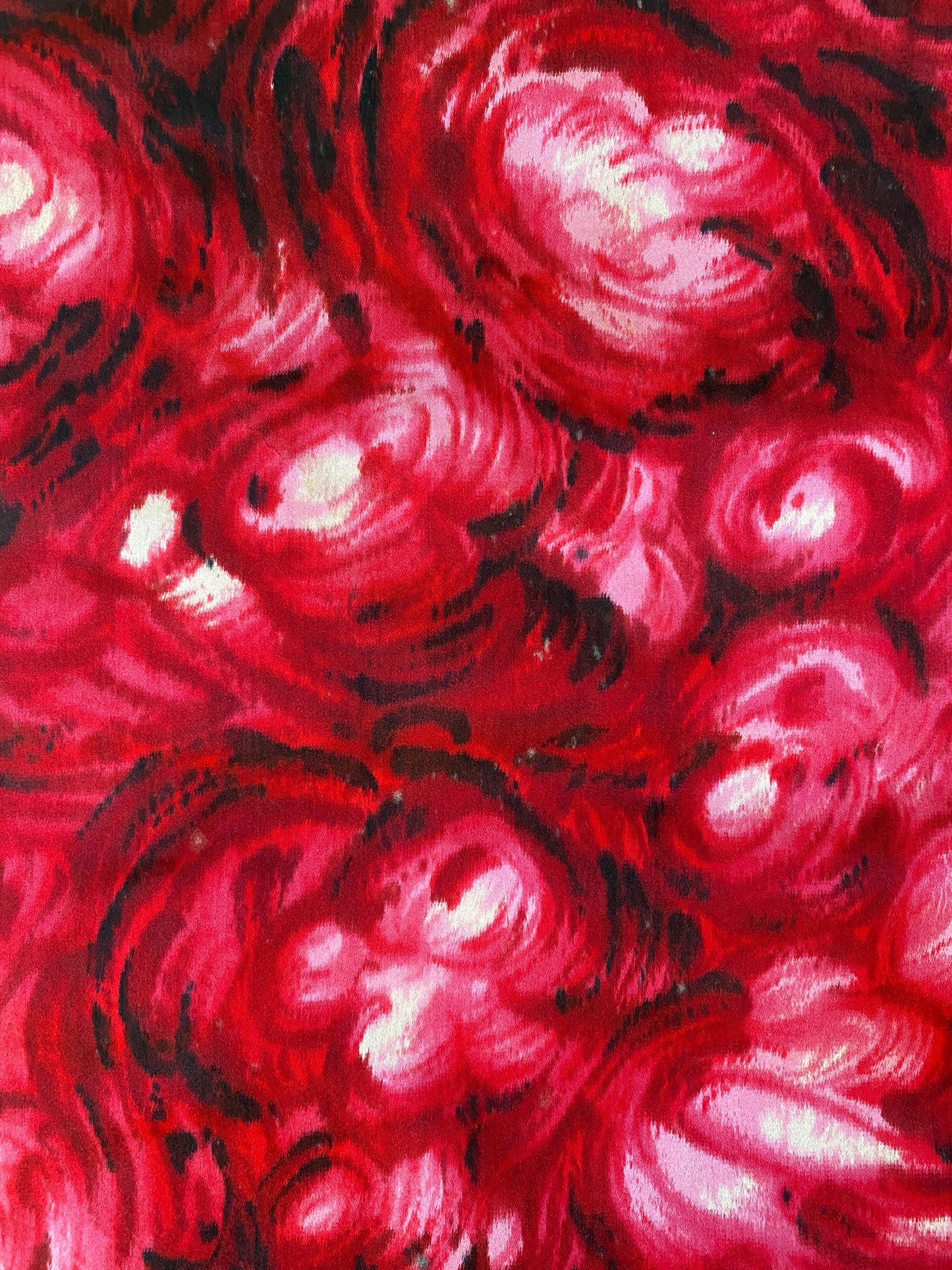 Vintage 1970s Homemade Pink Abstract Print Satin Maxi Skirt, Small