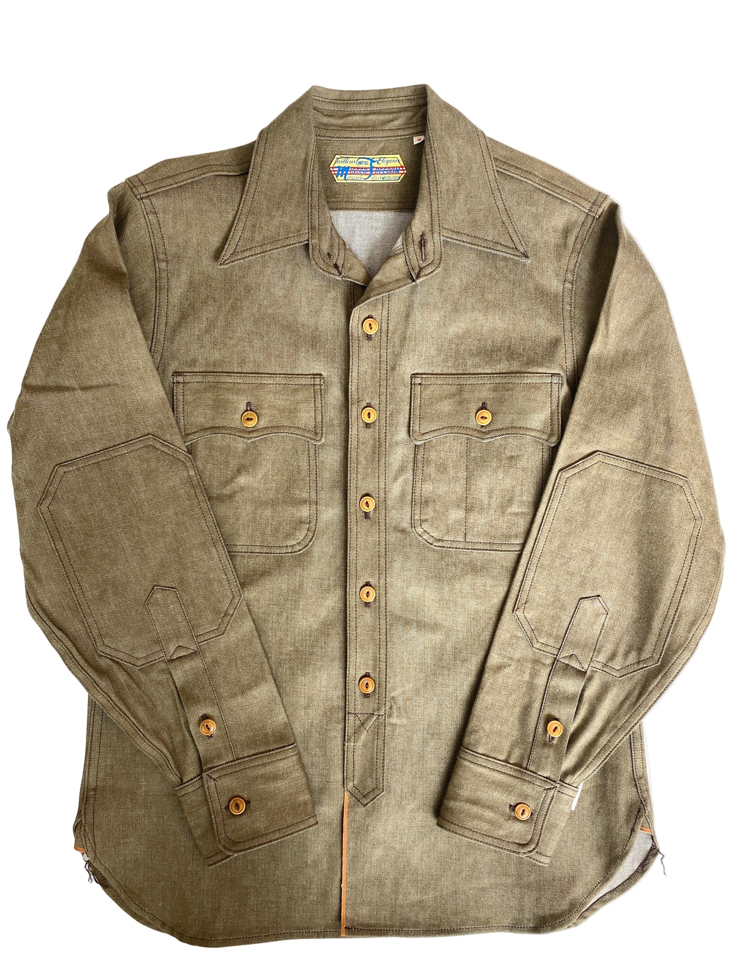 Green jacket with button details on a white background