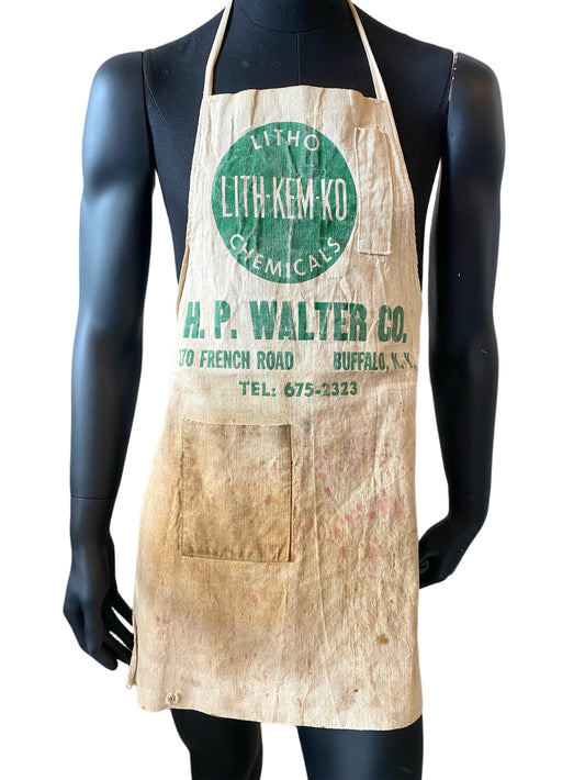 Vintage Men's Bib-Style Beige Cotton Canvas Work Shop Apron
