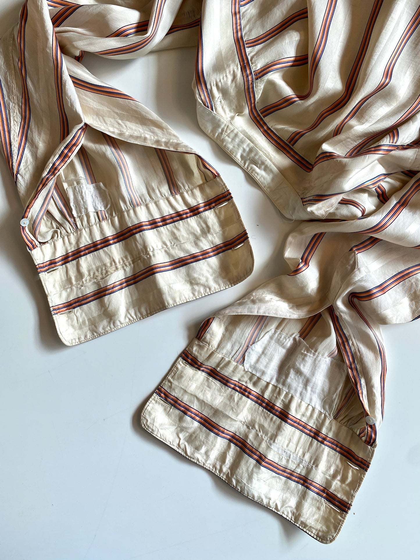 Antique 1920s Beige Pink Stripe Silk Dress Shirt, N14