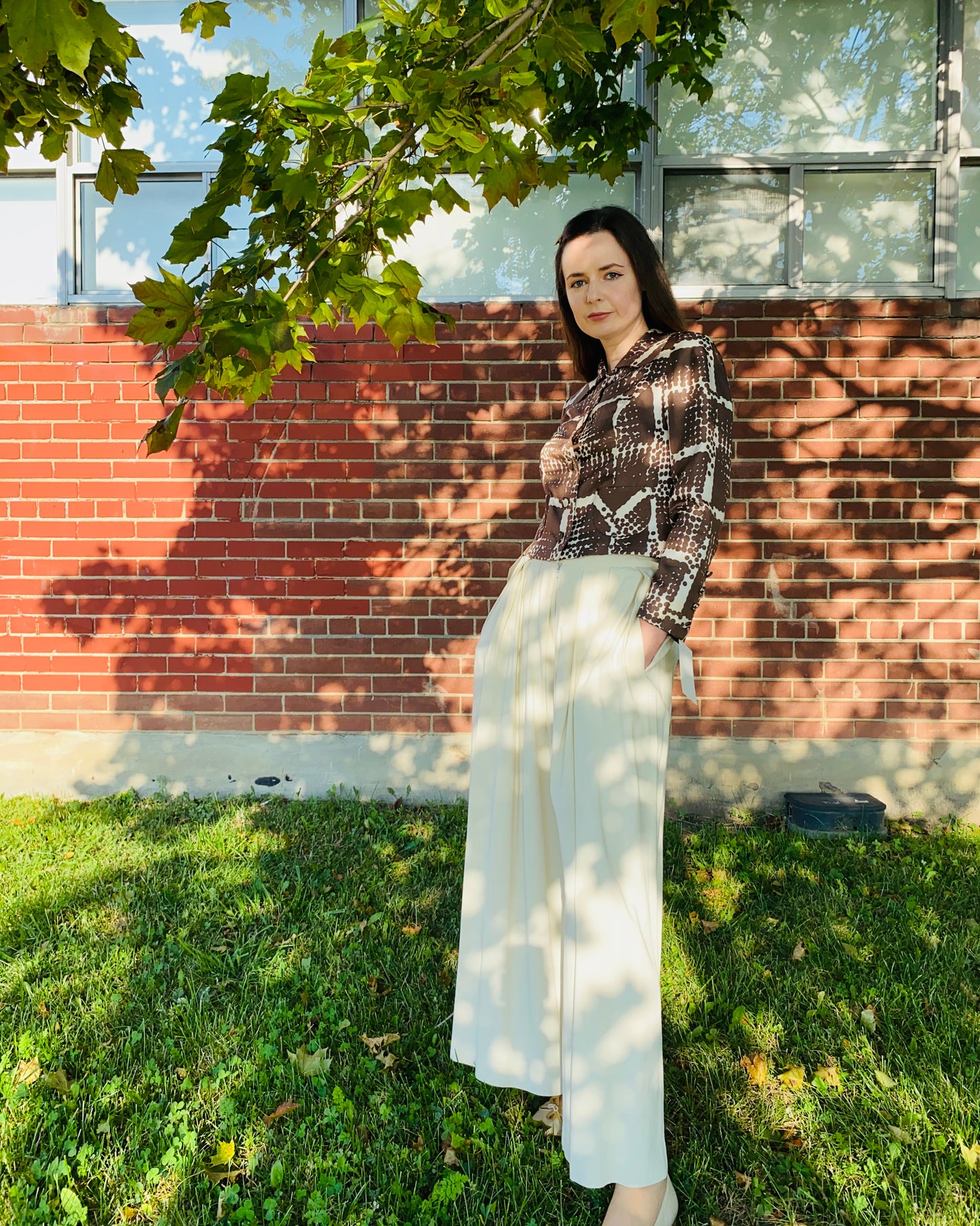 Vintage 1980s Cream Sophie Sitbon Wide Pleated Trousers, W28