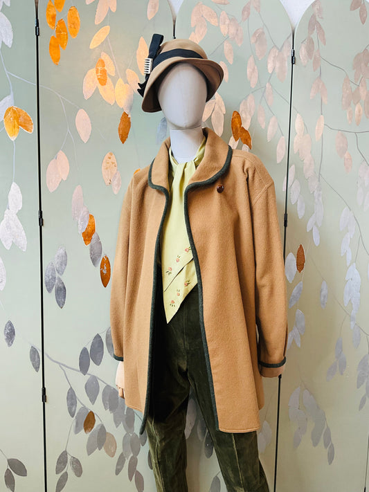 Vintage 1980s Fendi Tan Wool Coat with Roll Collar, Medium