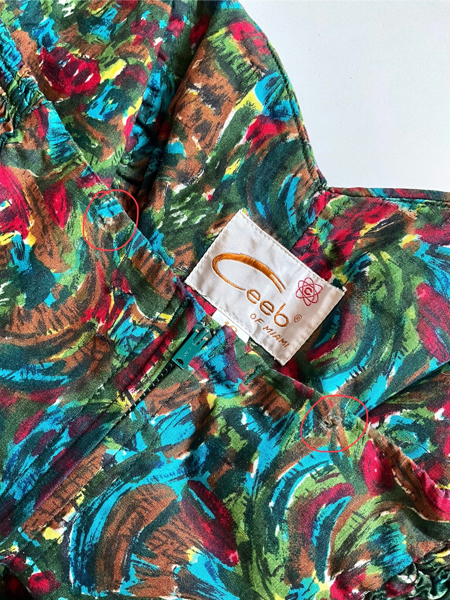 Vintage 1950s Green Multicolour Patterned Jumpsuit and Cover-Up Top Set, XS