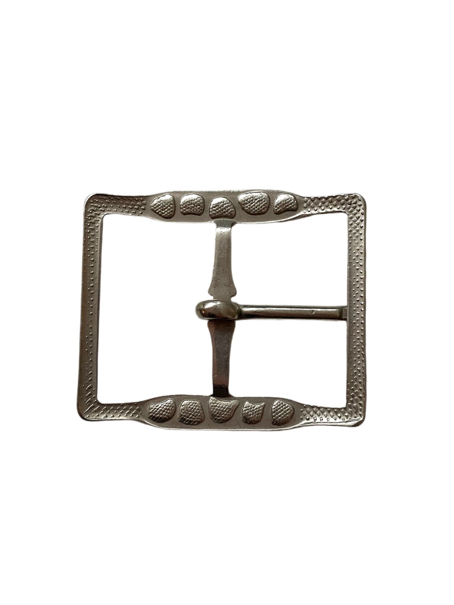 Vintage 1920s Green and Silver 2" Square Engraved Metal Belt Buckle