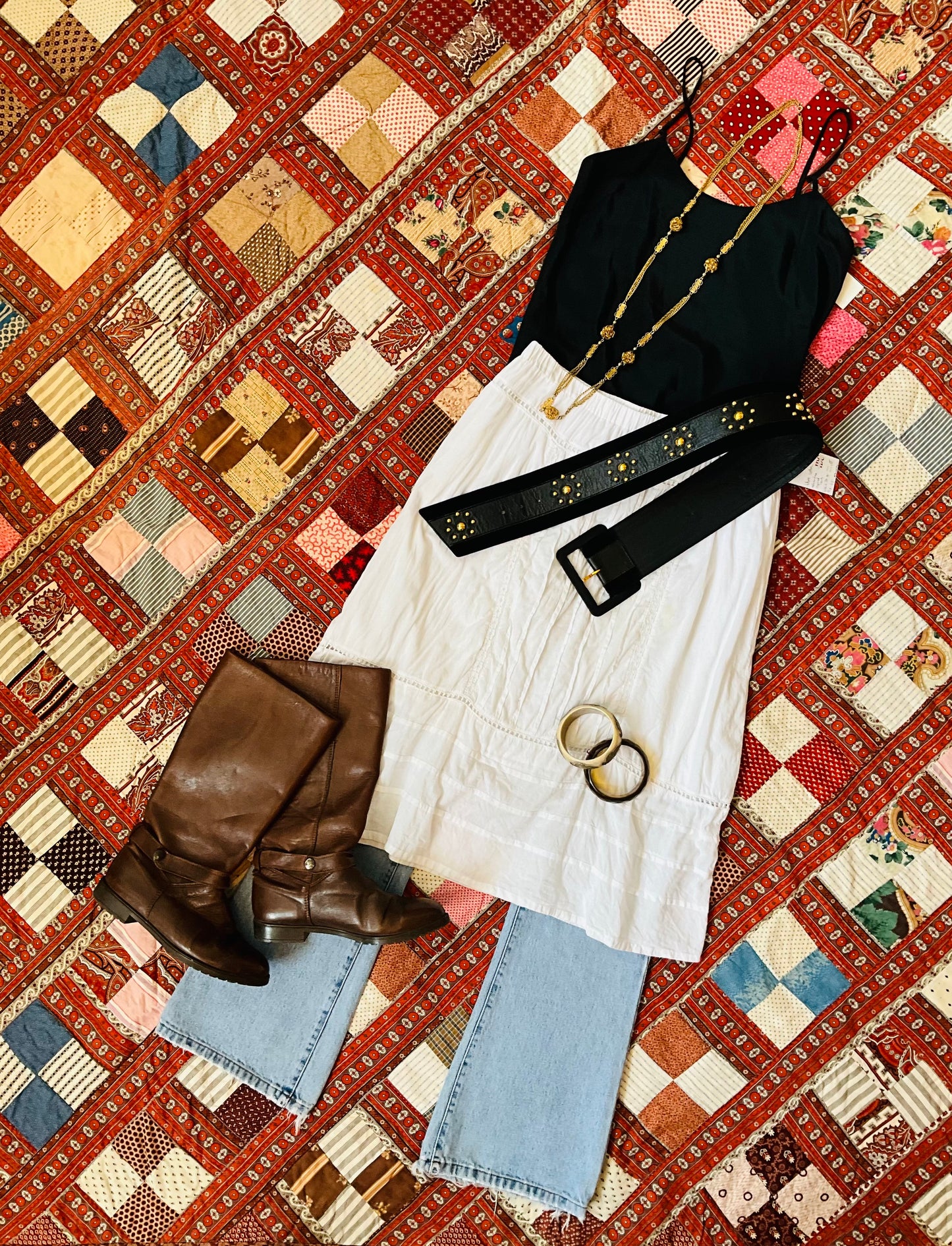 Vintage 2000s White Cotton Edwardian Inspired Midi Skirt, M/L