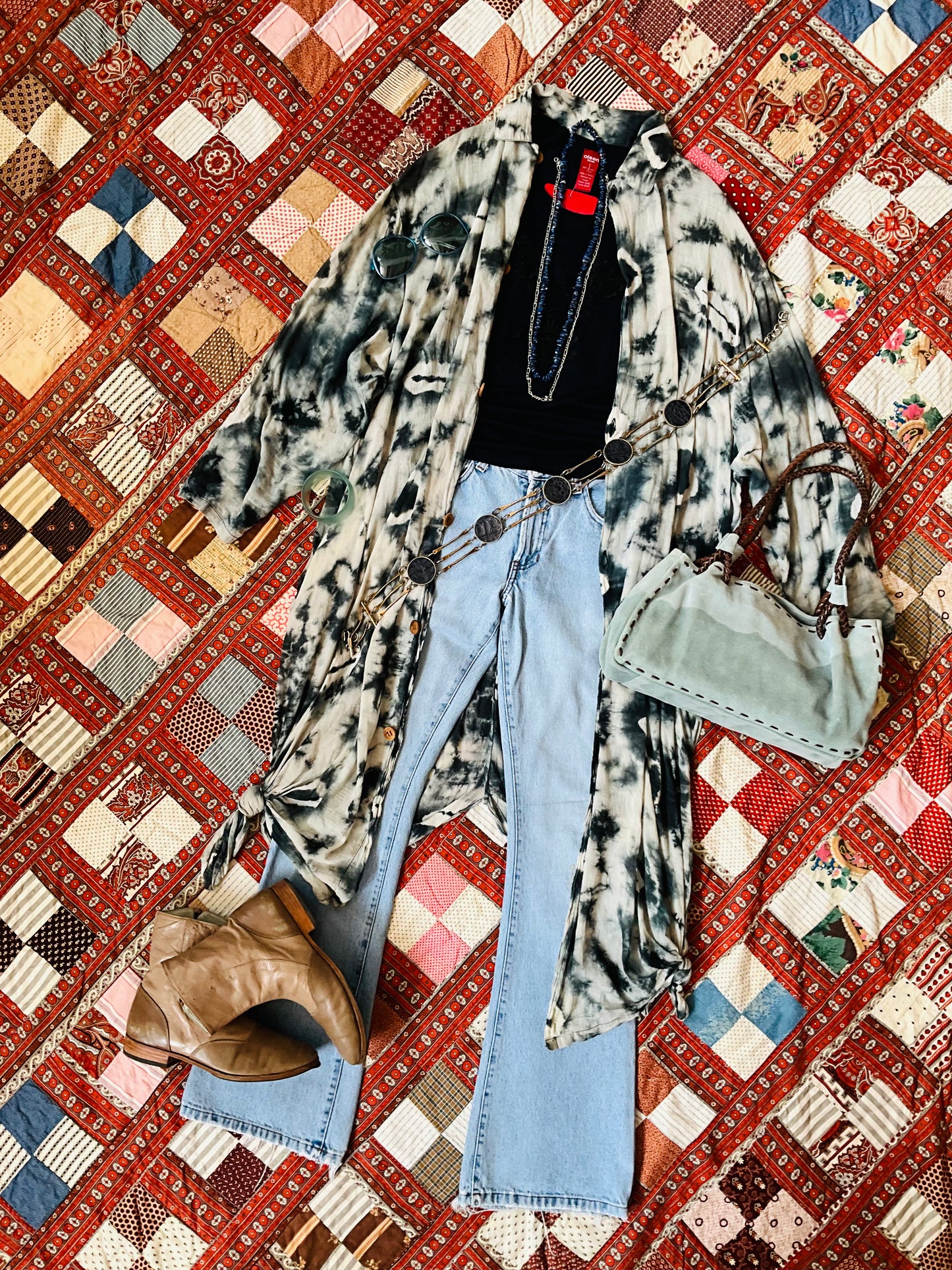 Vintage 1990s Grey Tie-Dye Long Cardigan Blouse, Open Size