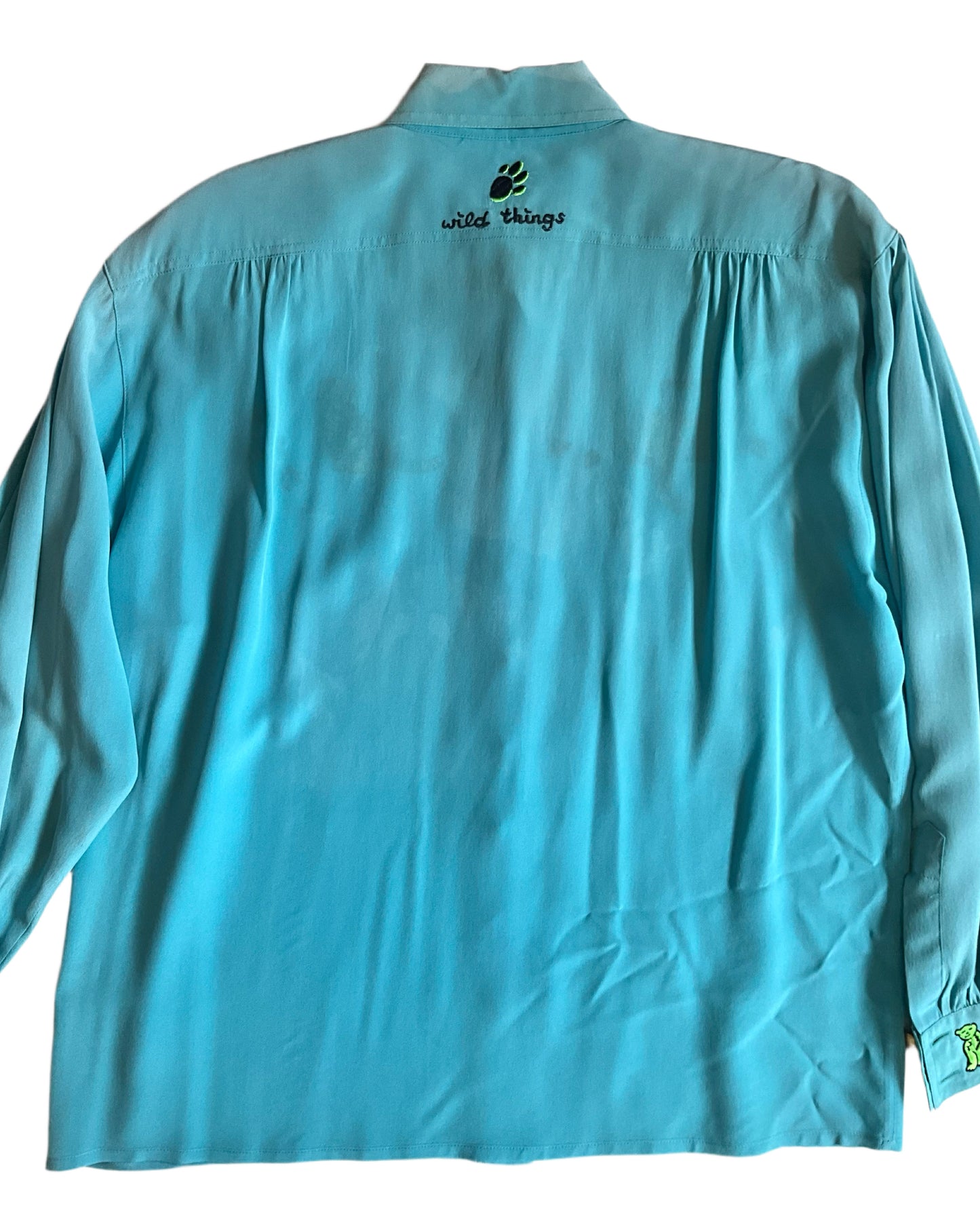 Vintage 1980s Escada Blue Embroidered Tiger Cub Silk Blouse, XL