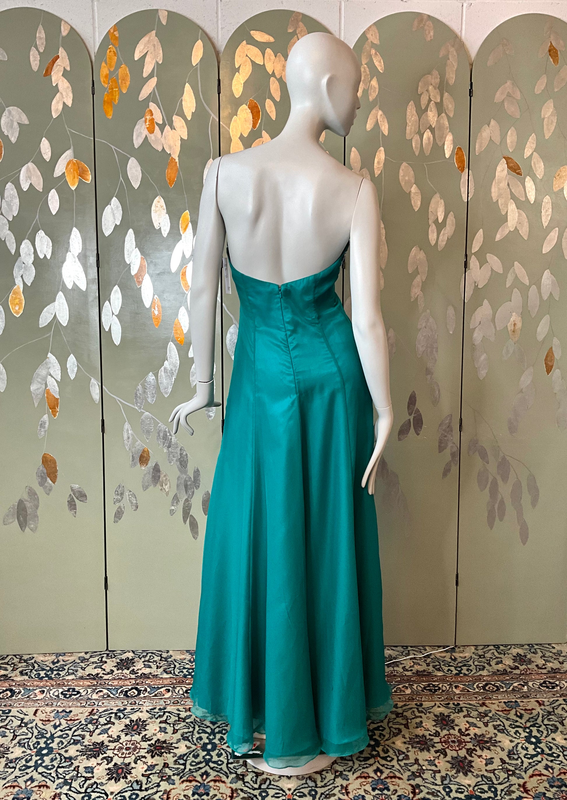 2000s Teal Green Chiffon Embellished Mermaid Gown, XS 2000s Teal Green Chiffon Embellished Mermaid Gown, XS