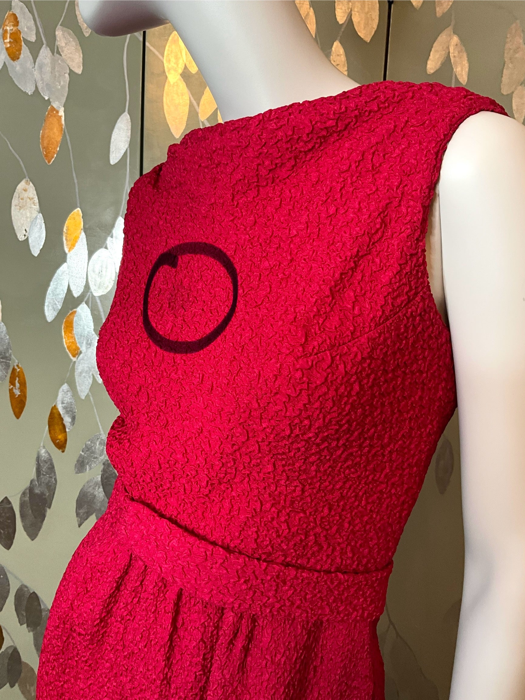 Vintage 1960s Red Textured Cloqué Sheath Gown, W28"