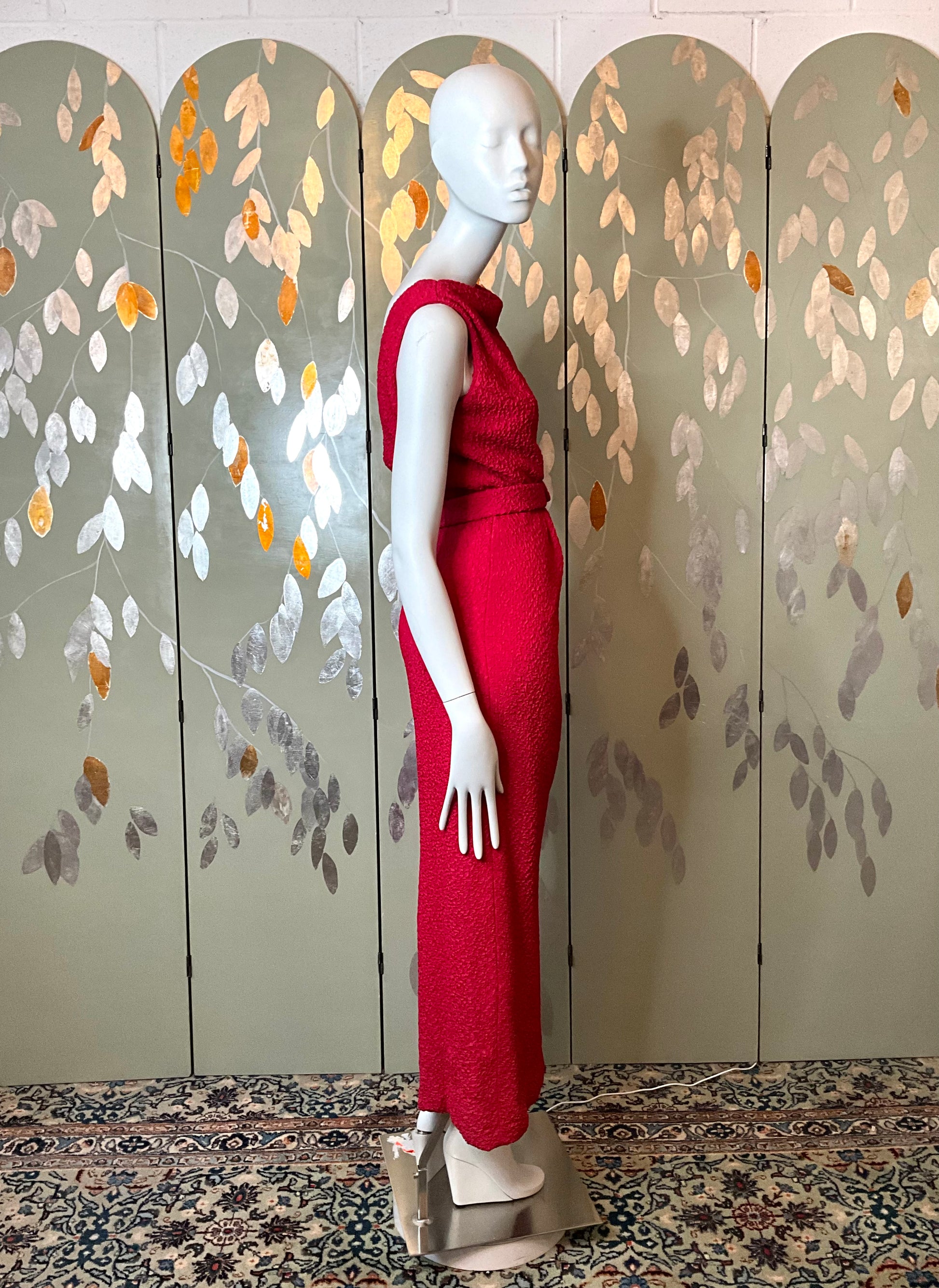 Vintage 1960s Red Textured Cloqué Sheath Gown, W28"