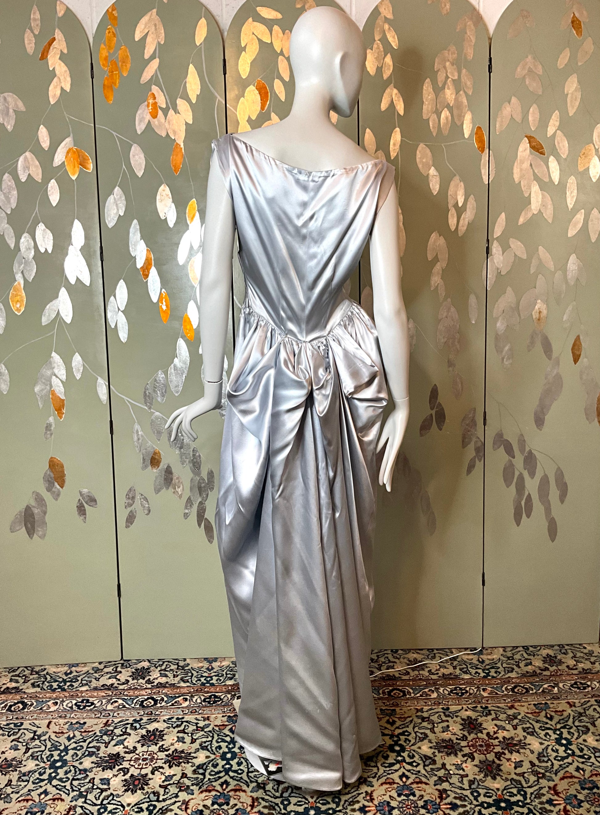 Vintage 1940s Lawrence Sperber Light Blue Satin Gown, Medium