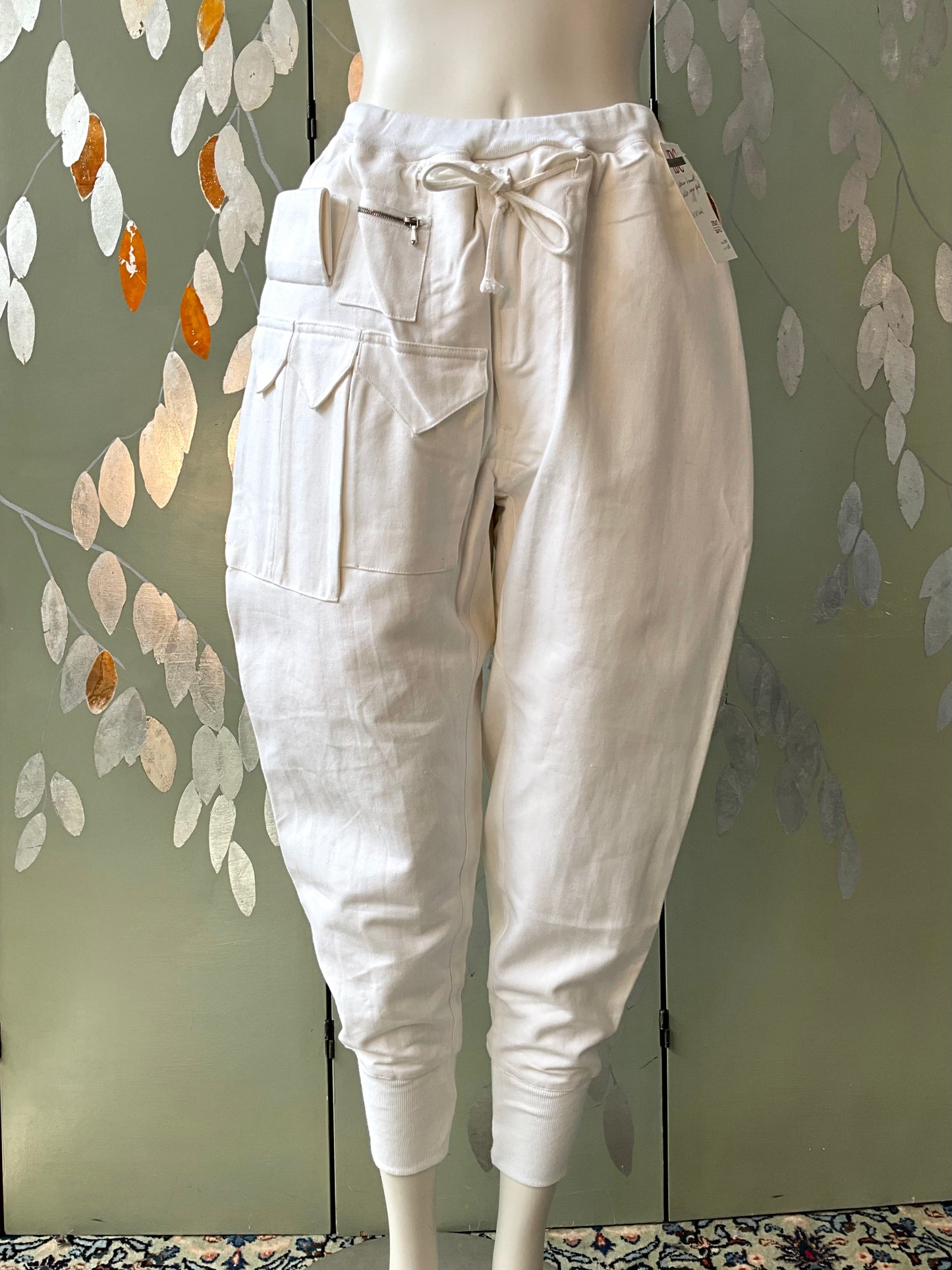Vintage 1990s Katharine Hammett White Cotton Utility Jogger Pants, Unisex Small