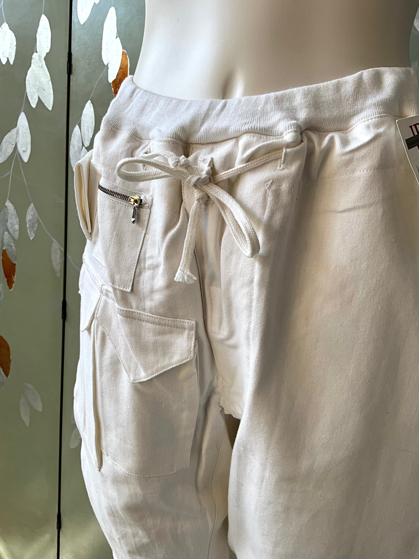 Vintage 1990s Katharine Hammett White Cotton Utility Jogger Pants, Unisex Small