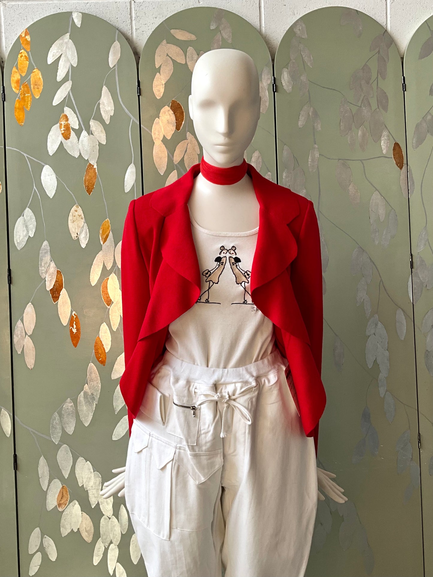 St. John Red Wool Knit Cardigan, Medium
