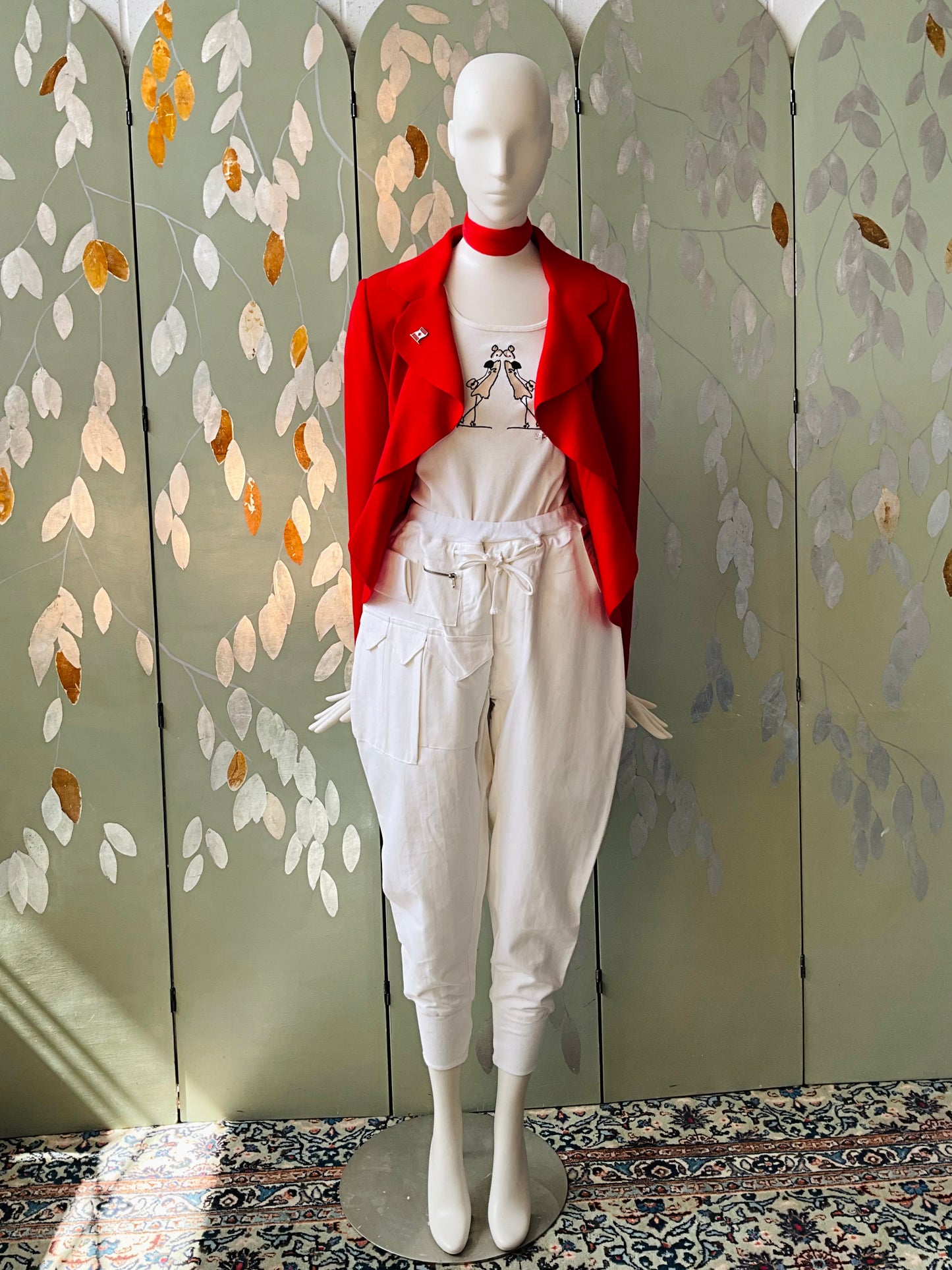 Vintage 1990s Katharine Hammett White Cotton Utility Jogger Pants, Unisex Small