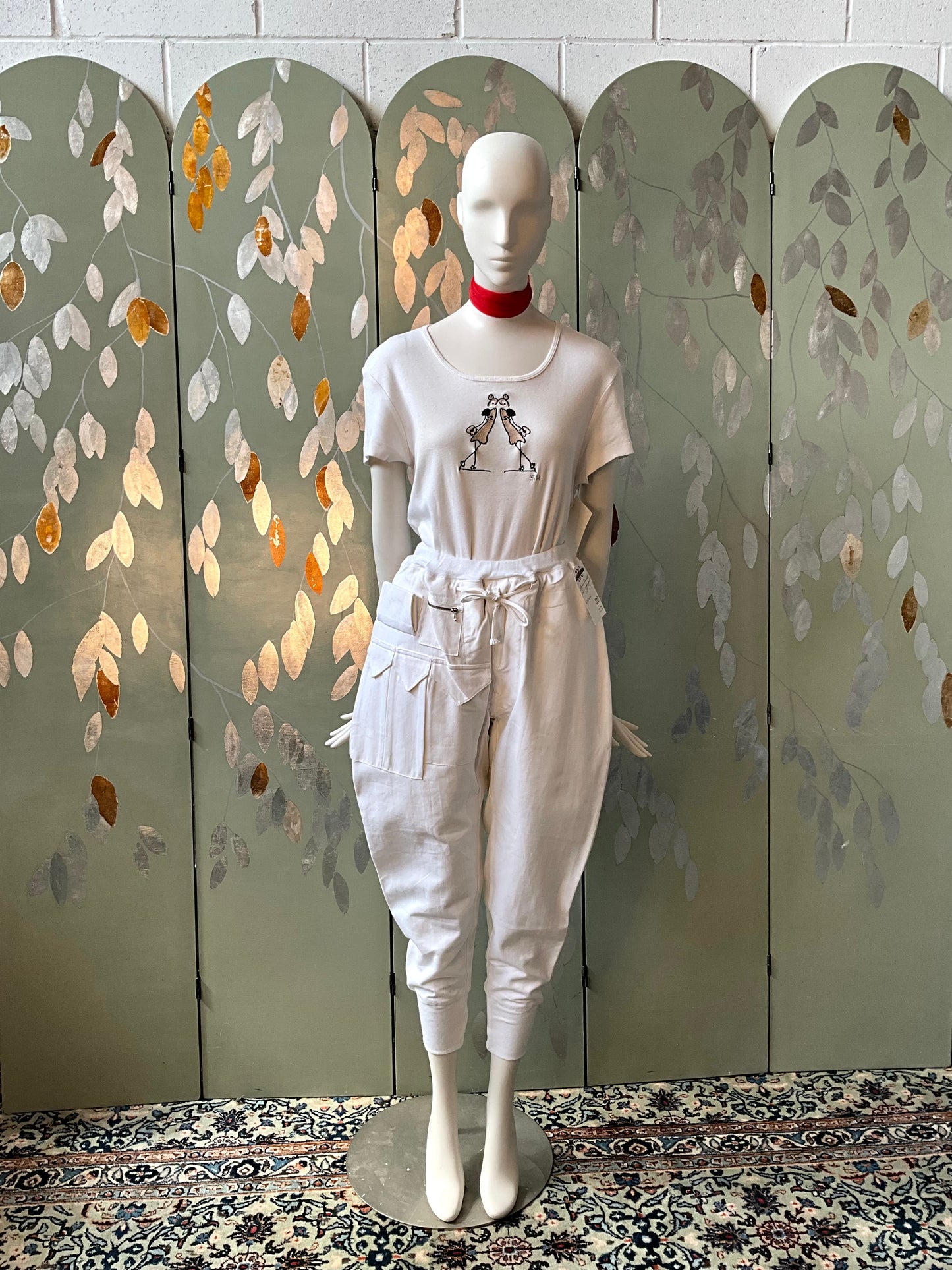 Vintage 1990s Katharine Hammett White Cotton Utility Jogger Pants, Unisex Small