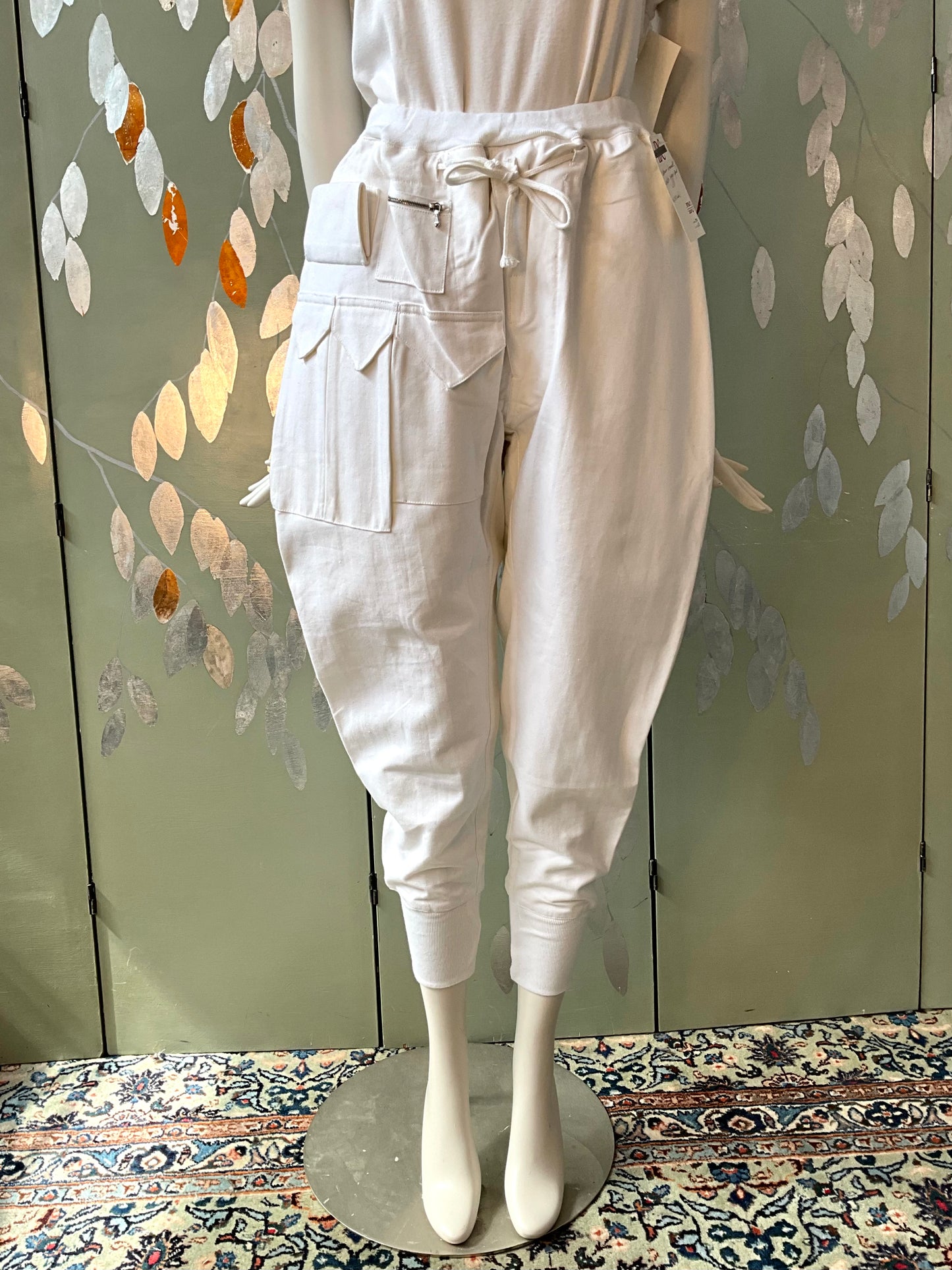 Vintage 1990s Katharine Hammett White Cotton Utility Jogger Pants, Unisex Small