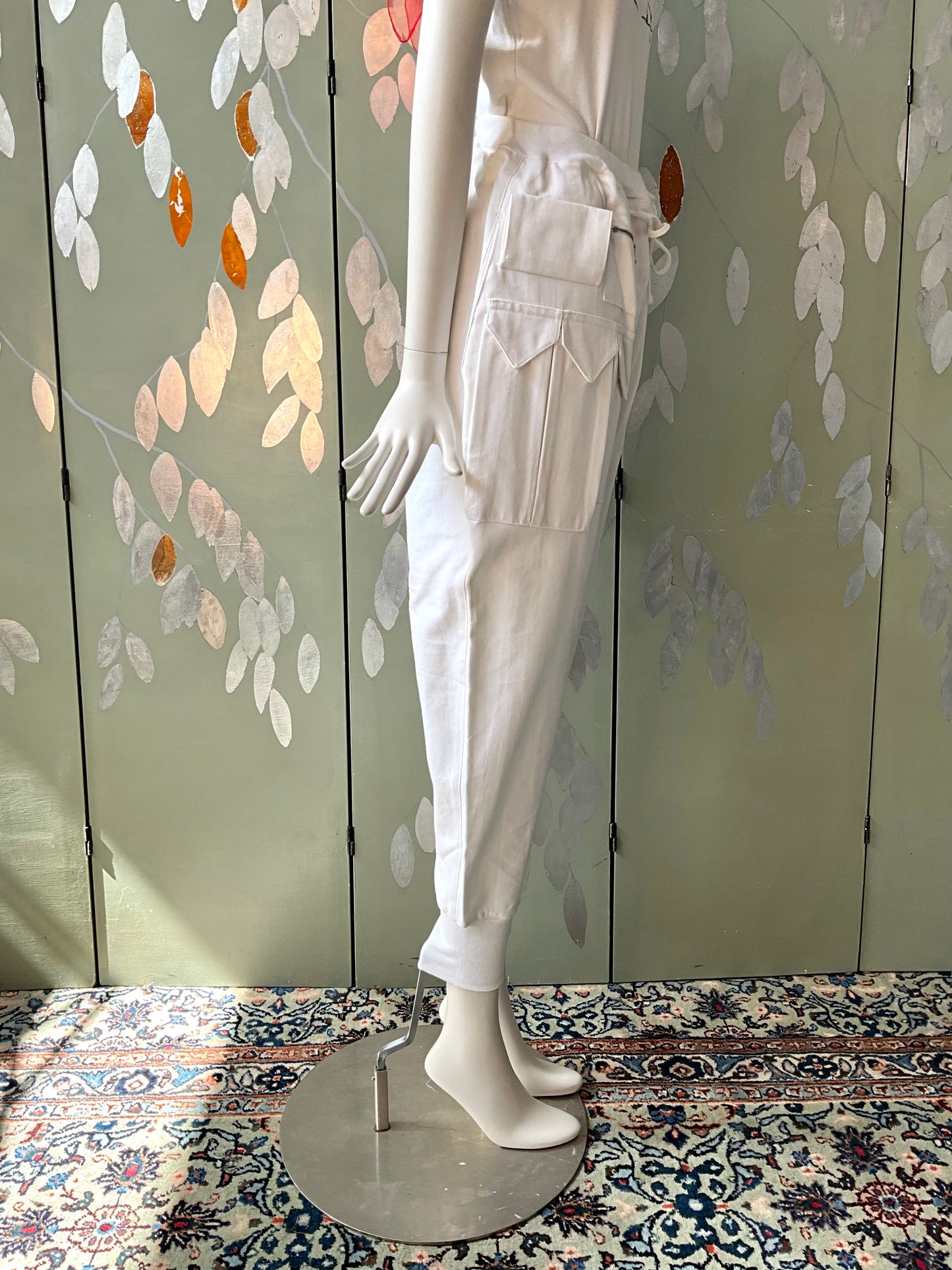 Vintage 1990s Katharine Hammett White Cotton Utility Jogger Pants, Unisex Small