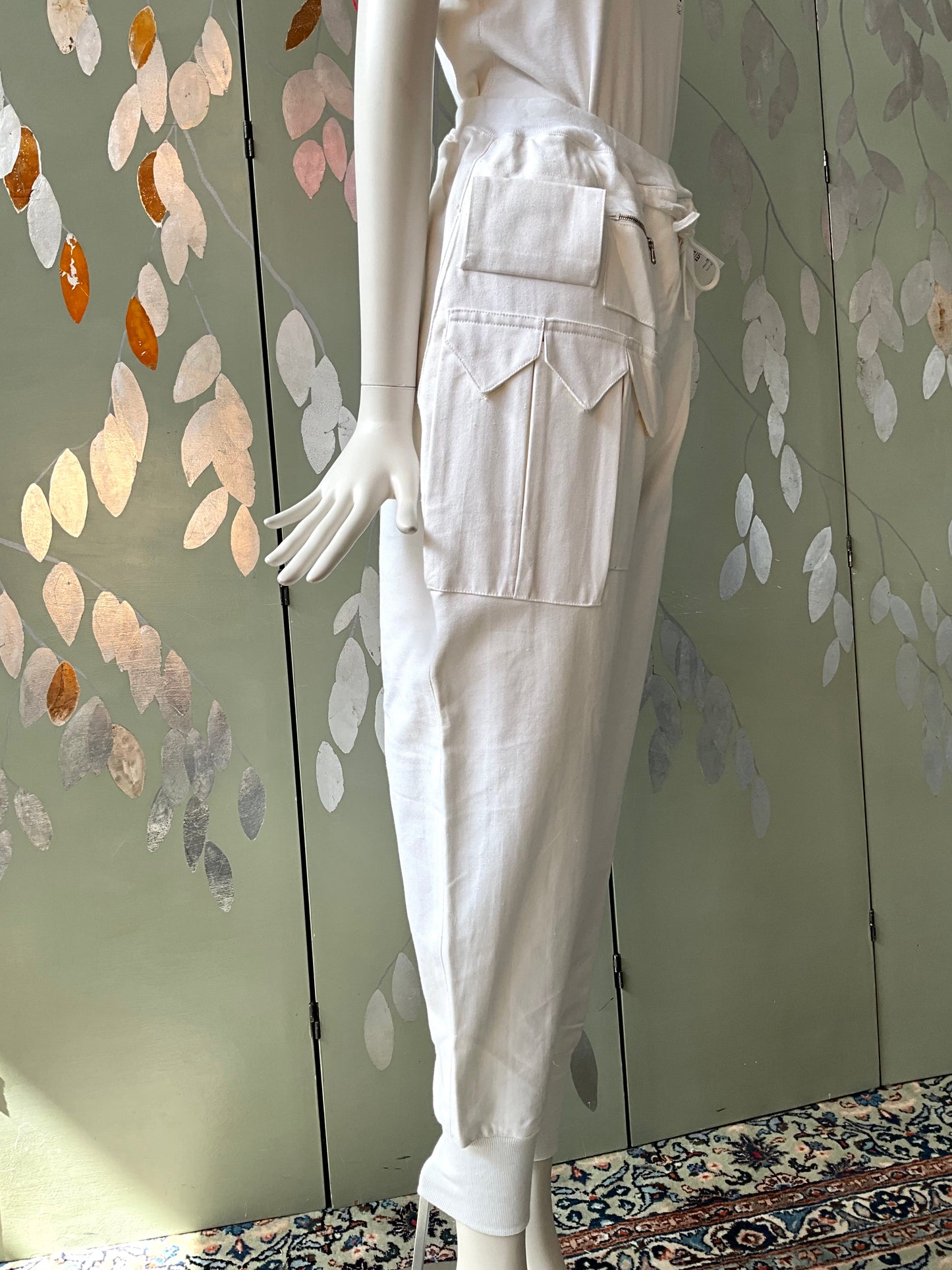 Vintage 1990s Katharine Hammett White Cotton Utility Jogger Pants, Unisex Small
