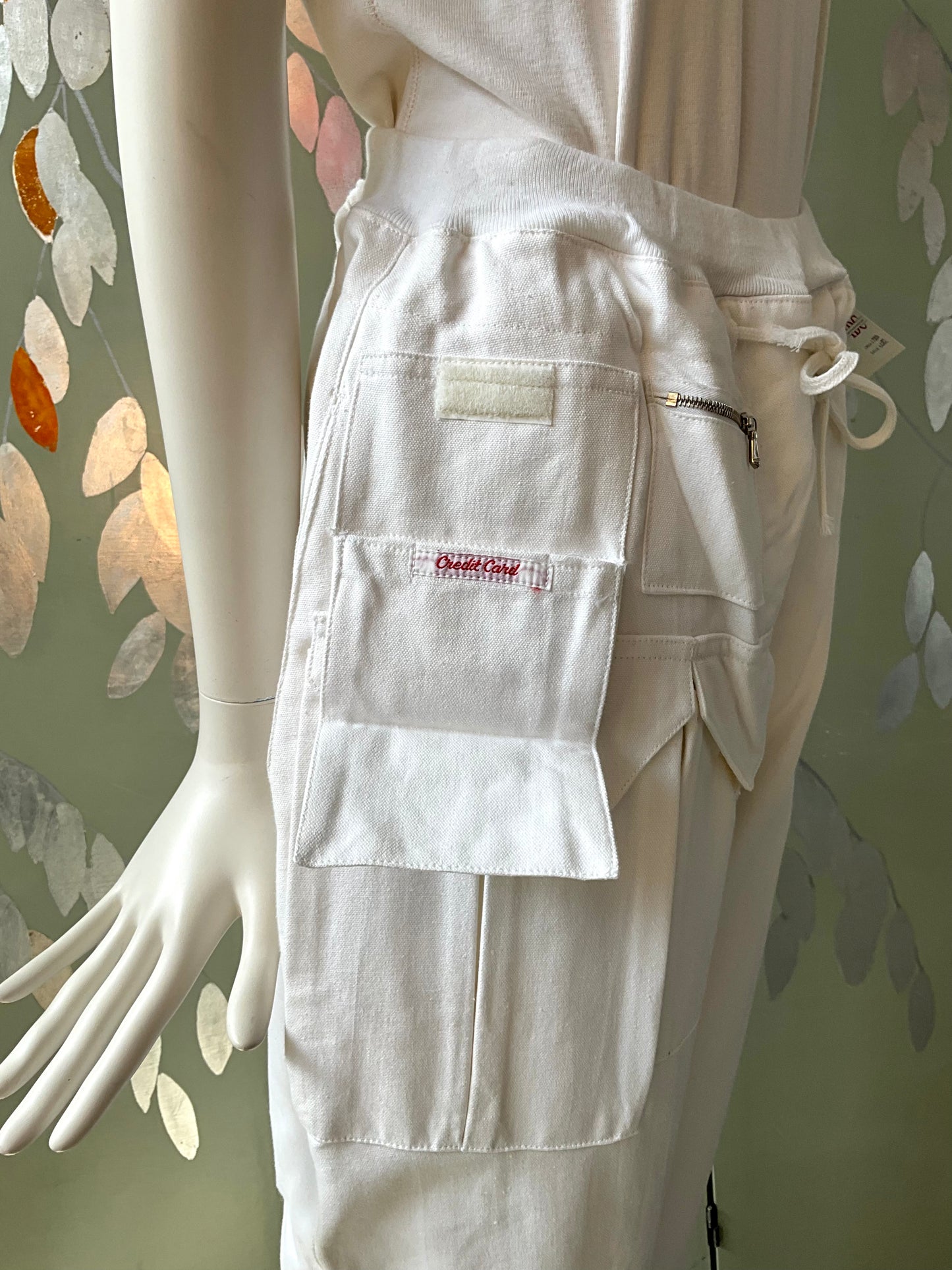 Vintage 1990s Katharine Hammett White Cotton Utility Jogger Pants, Unisex Small
