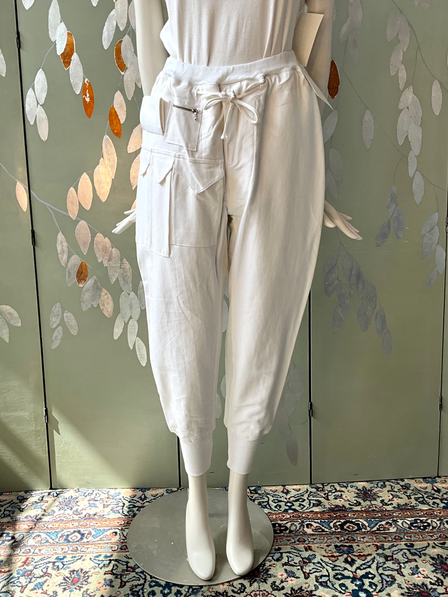 Vintage 1990s Katharine Hammett White Cotton Utility Jogger Pants, Unisex Small