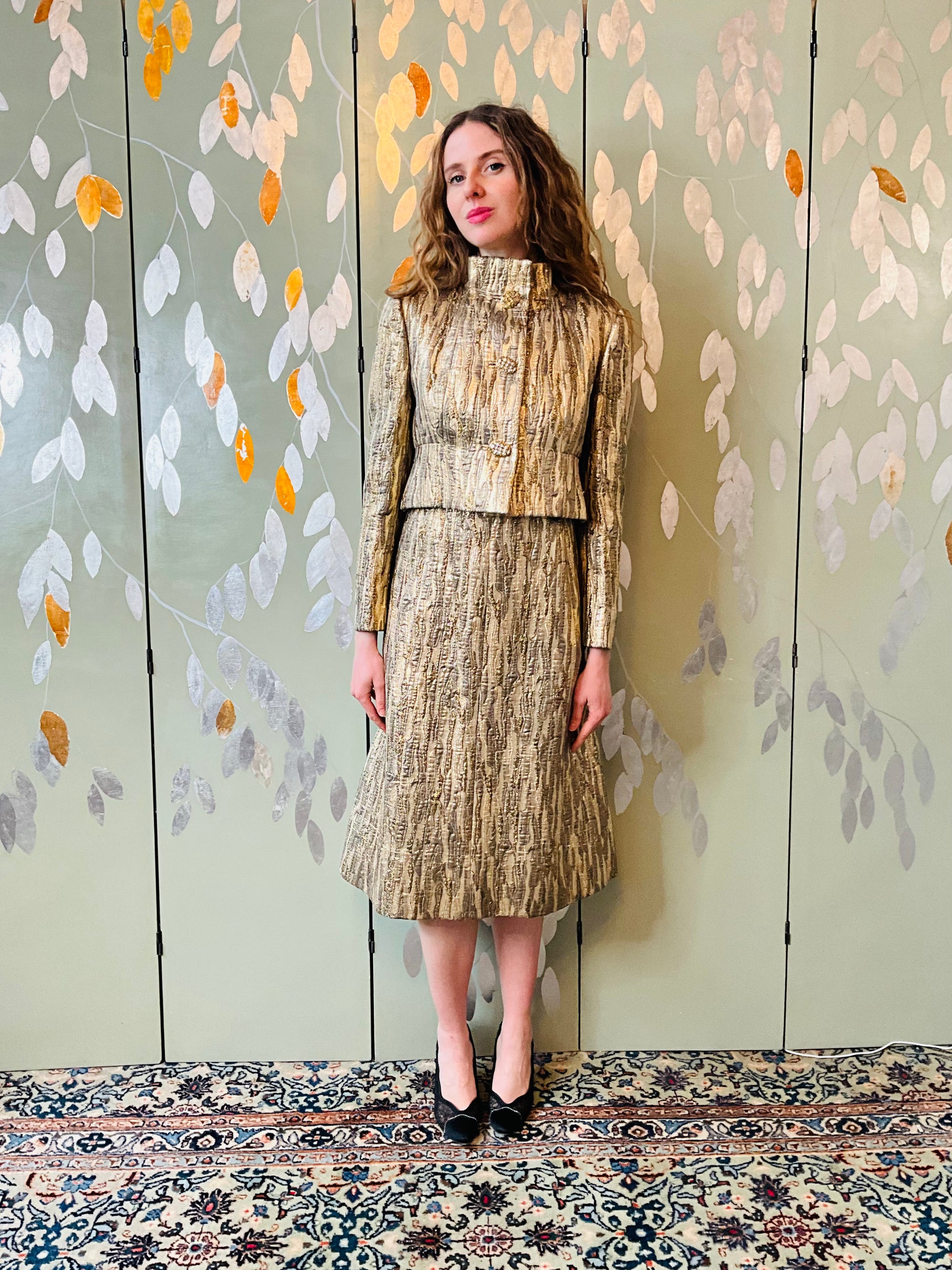 Gold lame cocktail sales dress