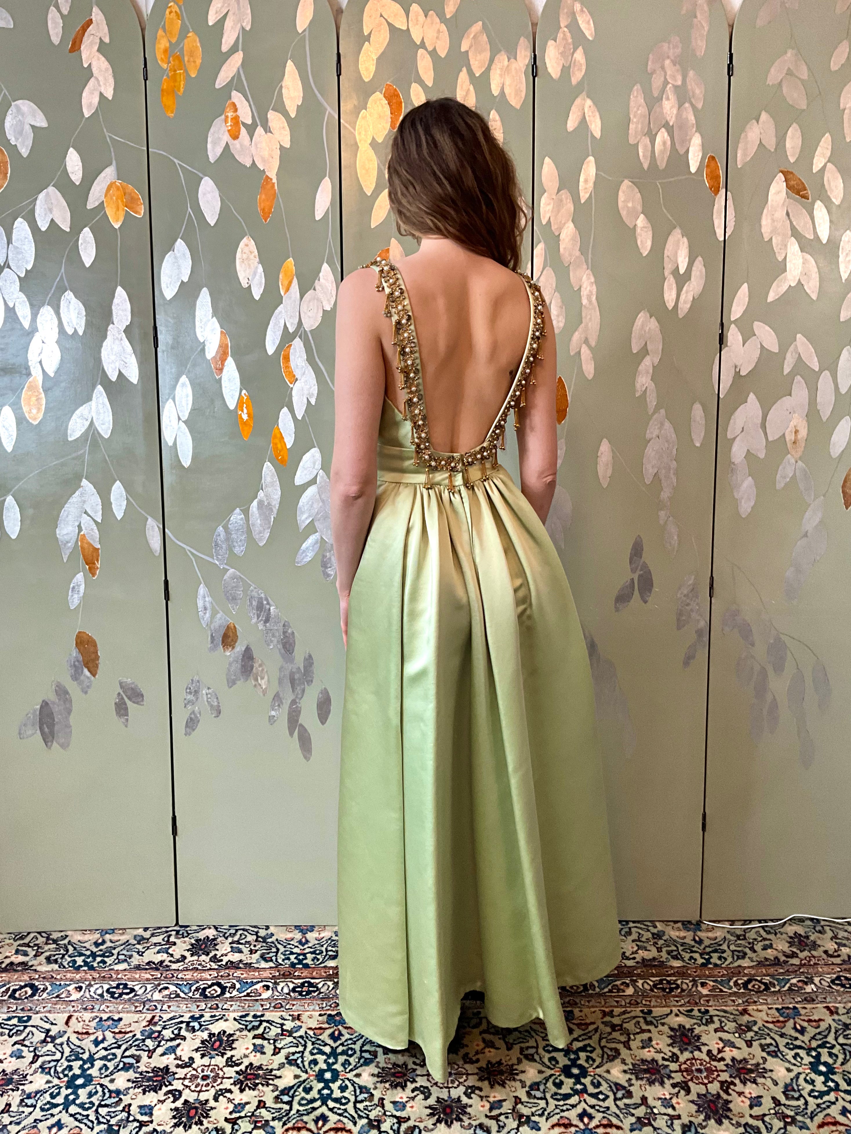 Vintage 1960s Green Satin Beaded Evening Gown, Small – Ian Drummond Vintage