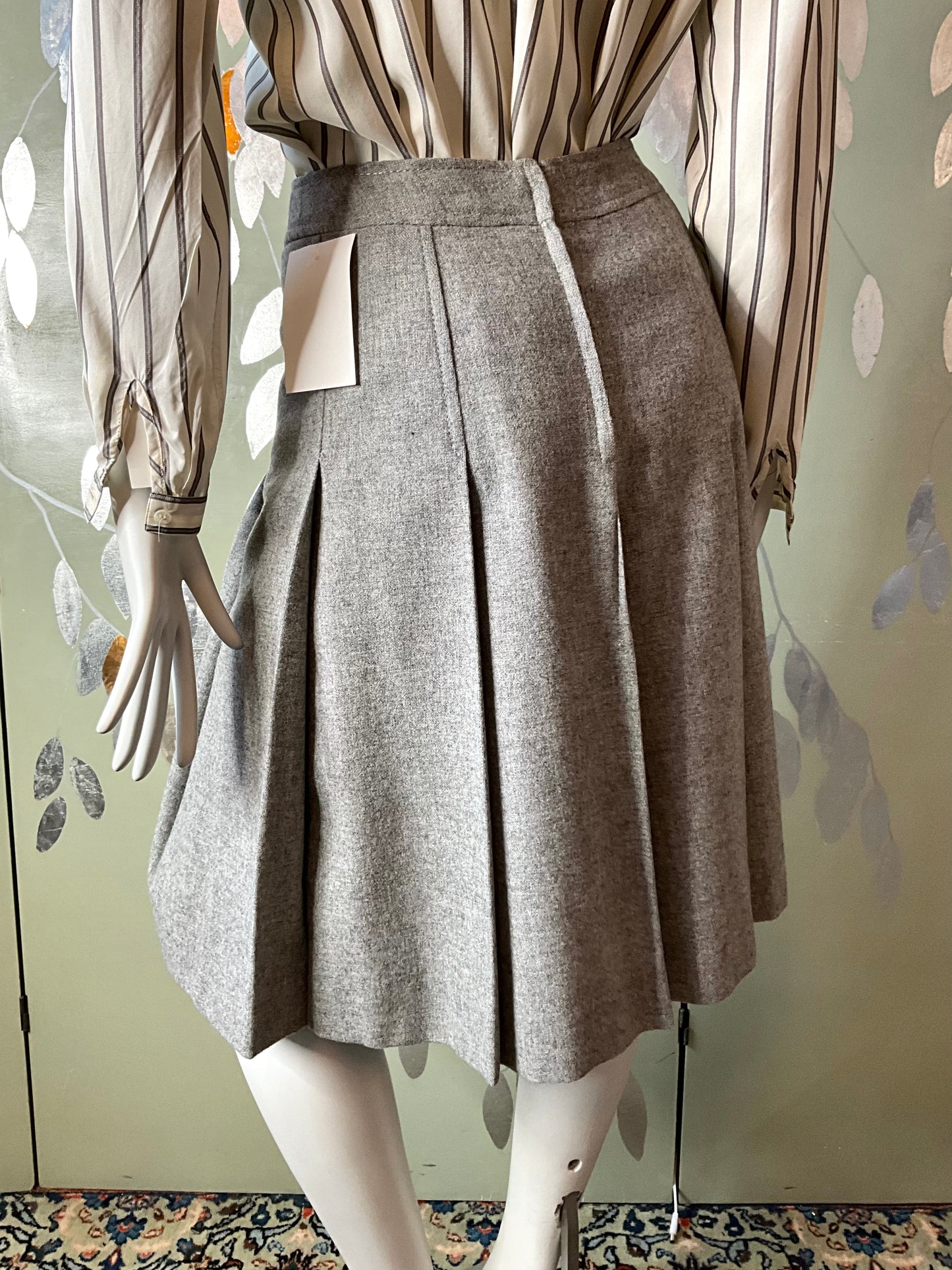 Vintage 1970s Celine Pleated Grey Wool Skirt, Small